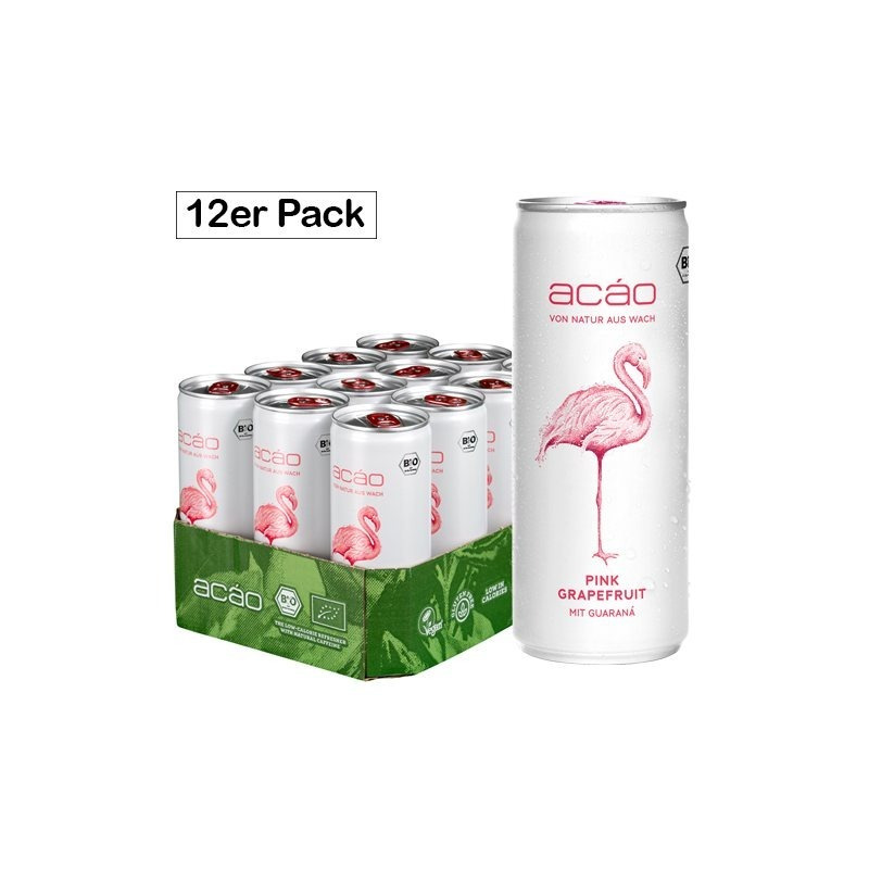 E-shop acáo Pink Grapefruit, Bio-Erfrischungsgetränk mit Guaraná (12 × 250 ml Dose) – die gesunde Alternative zu Energy Drinks – kalorienarm, bio &