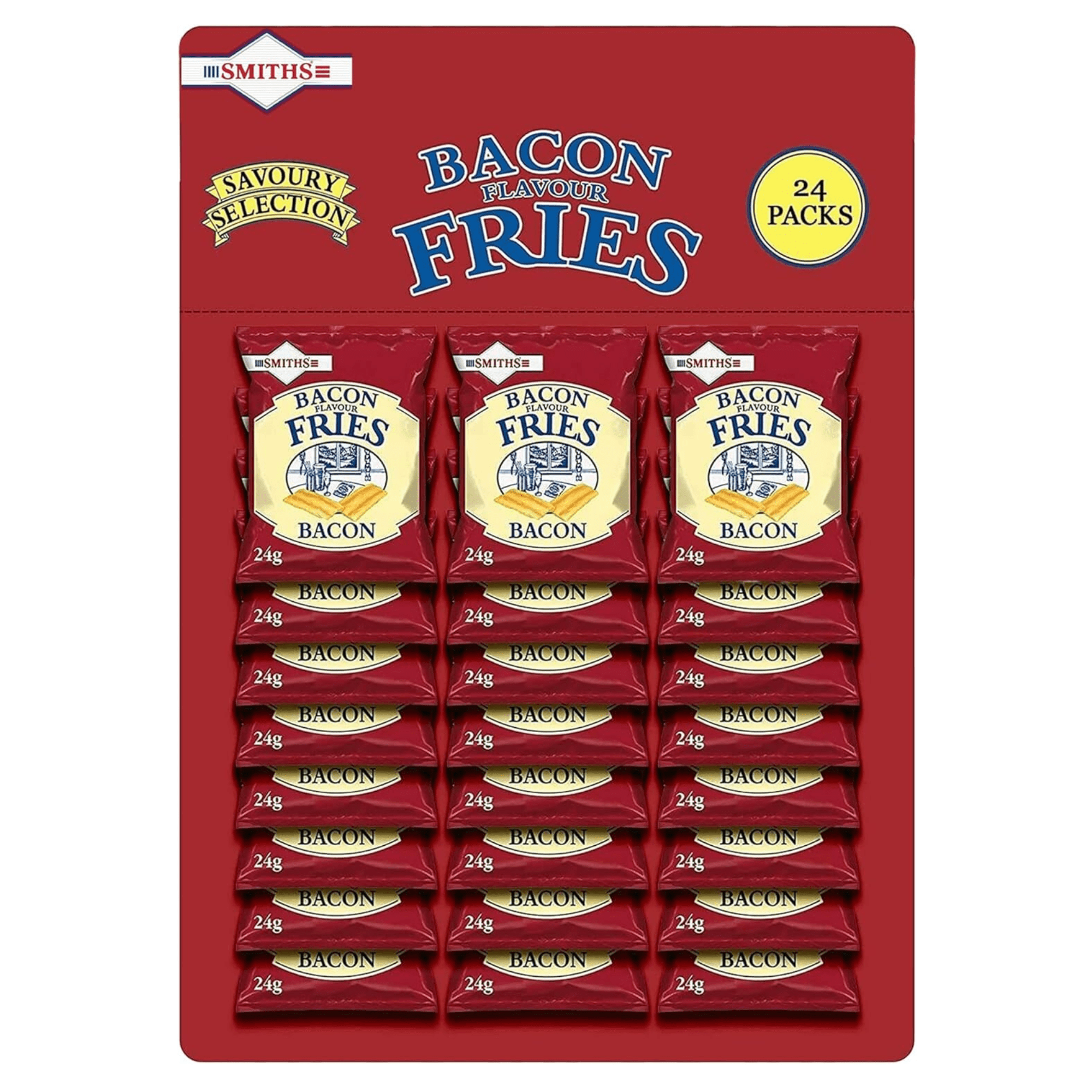 TEMU Smith's Bacon Flavour Fries – 24 X 24g Bags – Classic Crunchy Bacon Snack – Ideal For Pubs, Parties & Retail Display