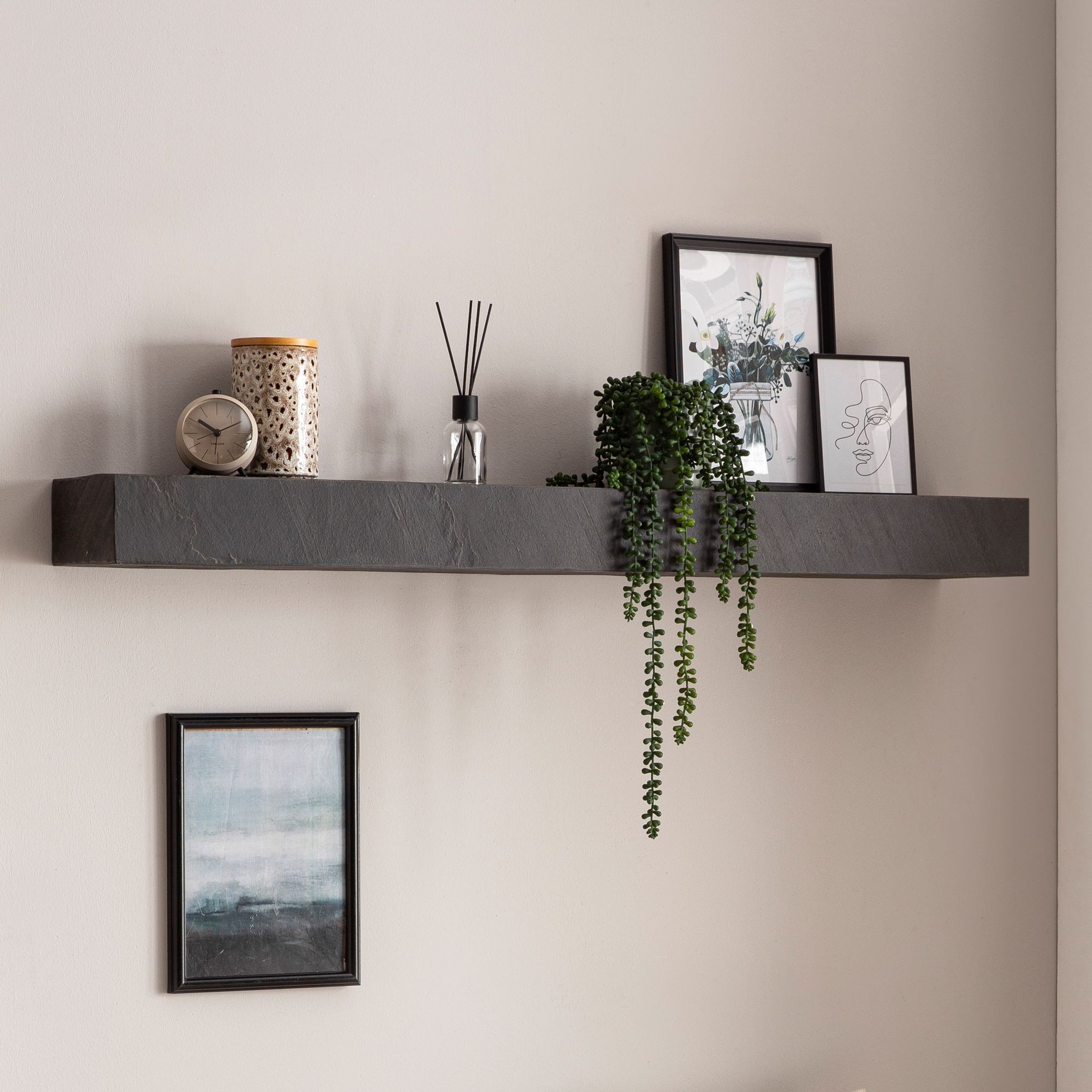 Image of Mango Solid Wood / Stone Optic Wall Shelf Modern, Design Floating Shelf Rectangular, Hanging Shelf Living Room