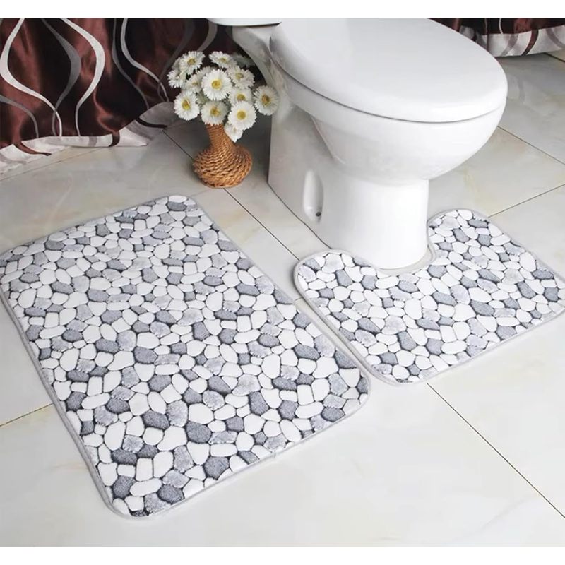 TEMU 2pcs Pebble Bath Mat Set Memory Foam Non Slip Bathroom Rugs And Pedestal Mat Soft Toilet Floor Mats