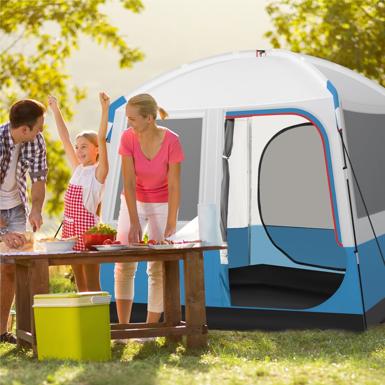 Tent For 5 People, Camping Tent With Large Mesh Door, Mesh Windows & Floor Tarp, Dome Tent For Trekking, Camping