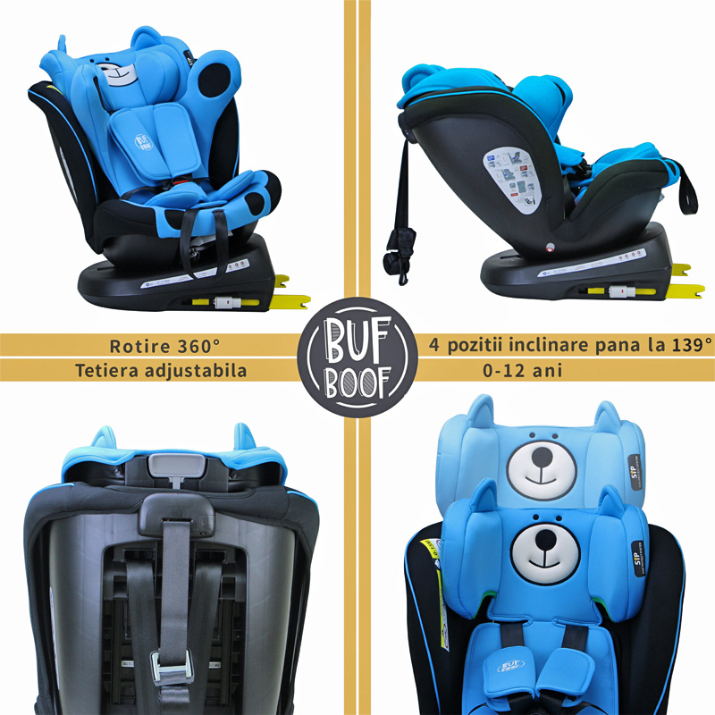 TWT Plus iSize Buf Boof UrsPurple Dječja sjedalica s ISOFIX-om, 360° rotirajuća, gornji pričvrsni remen, 0-36 kg, 40-150 cm