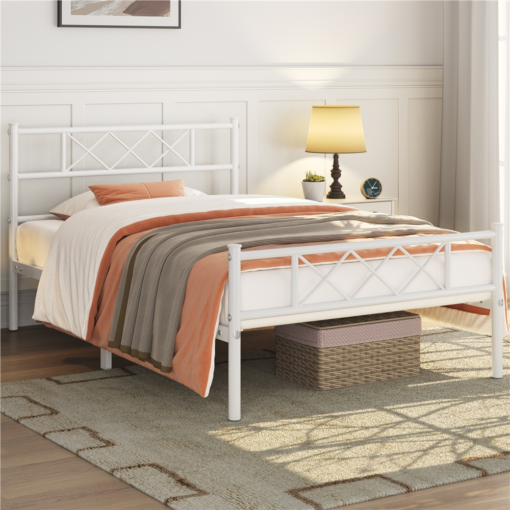 Image of Costoffs Metal Bed Single Bed With Slatted Frame Modern Bed Frame With Headboard 200 Cm L × 90 Cm W