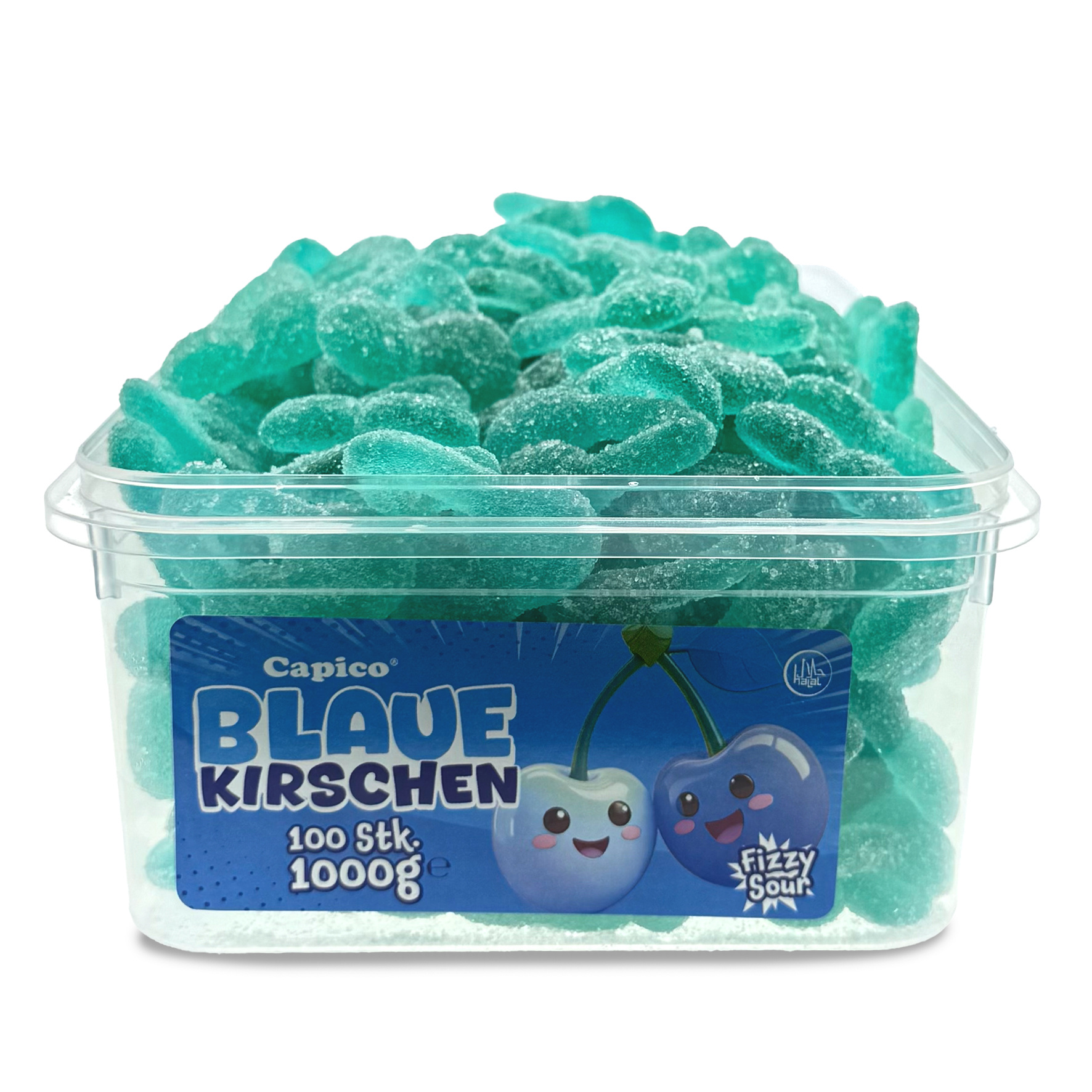 E-shop Capico Blaue Kirschen Fruchtgummi sauer (1000g) in Dose, Halal