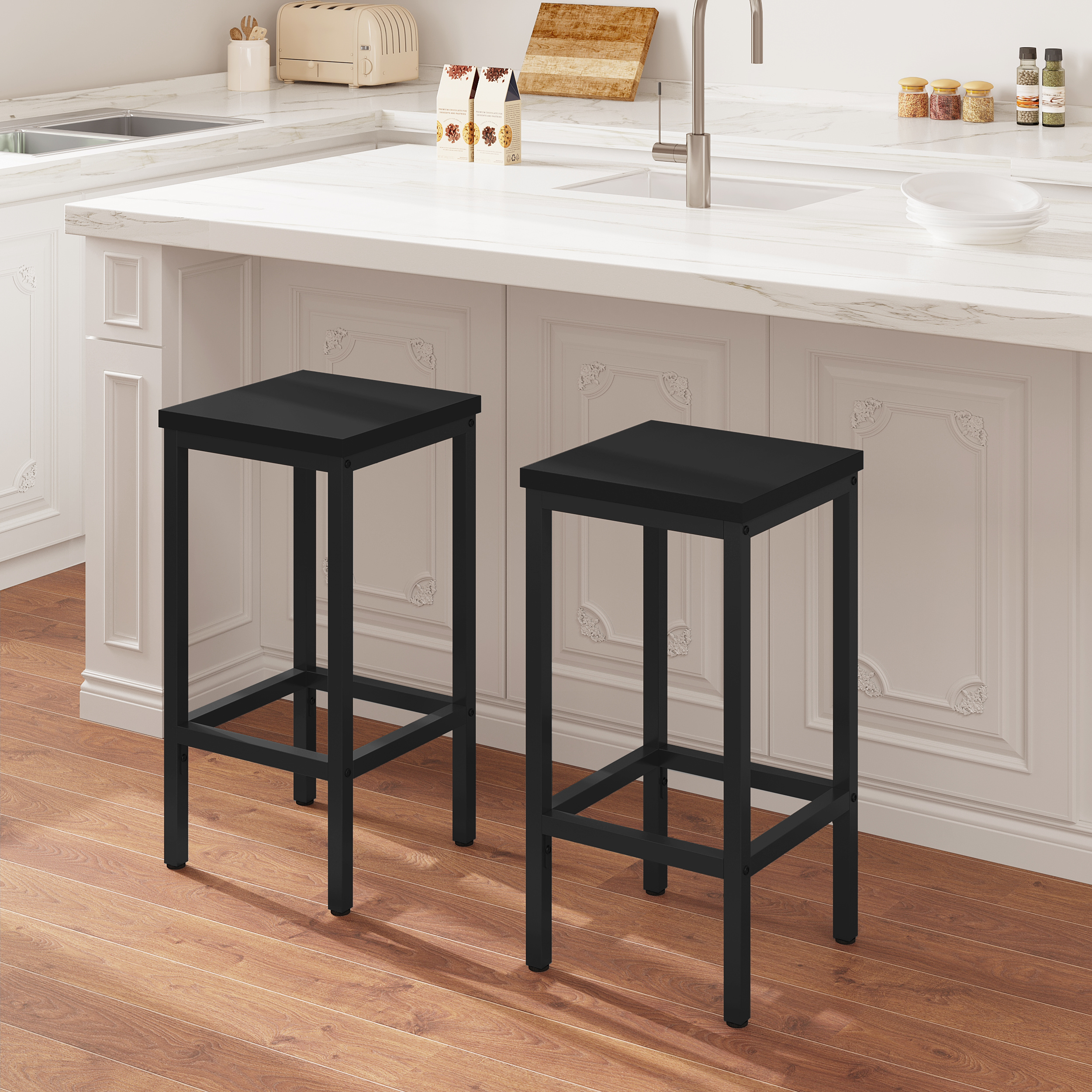 Image of 2/4/6pcs Bar Stools, Bar Chairs, Kitchen Stools, Industrial Stools With Footrest For Bars, , Restaurants, Kitchens, Salons And Commercial Shops, Made Of Wood And Metal