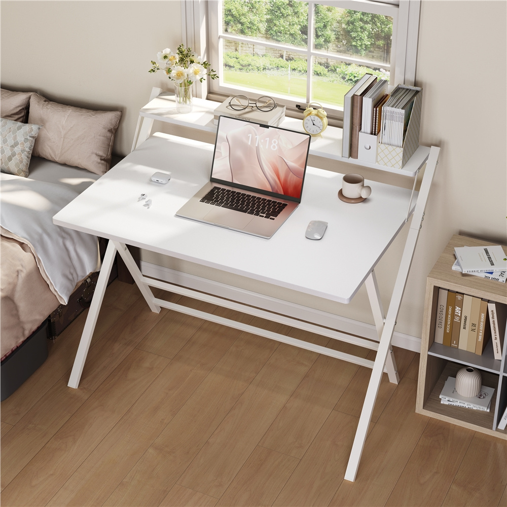 Costoffs Folding Laptop Table Computer Desk With 2-tier Workstation And Monitor Stand For Office, Home, Living Room, Small Spaces