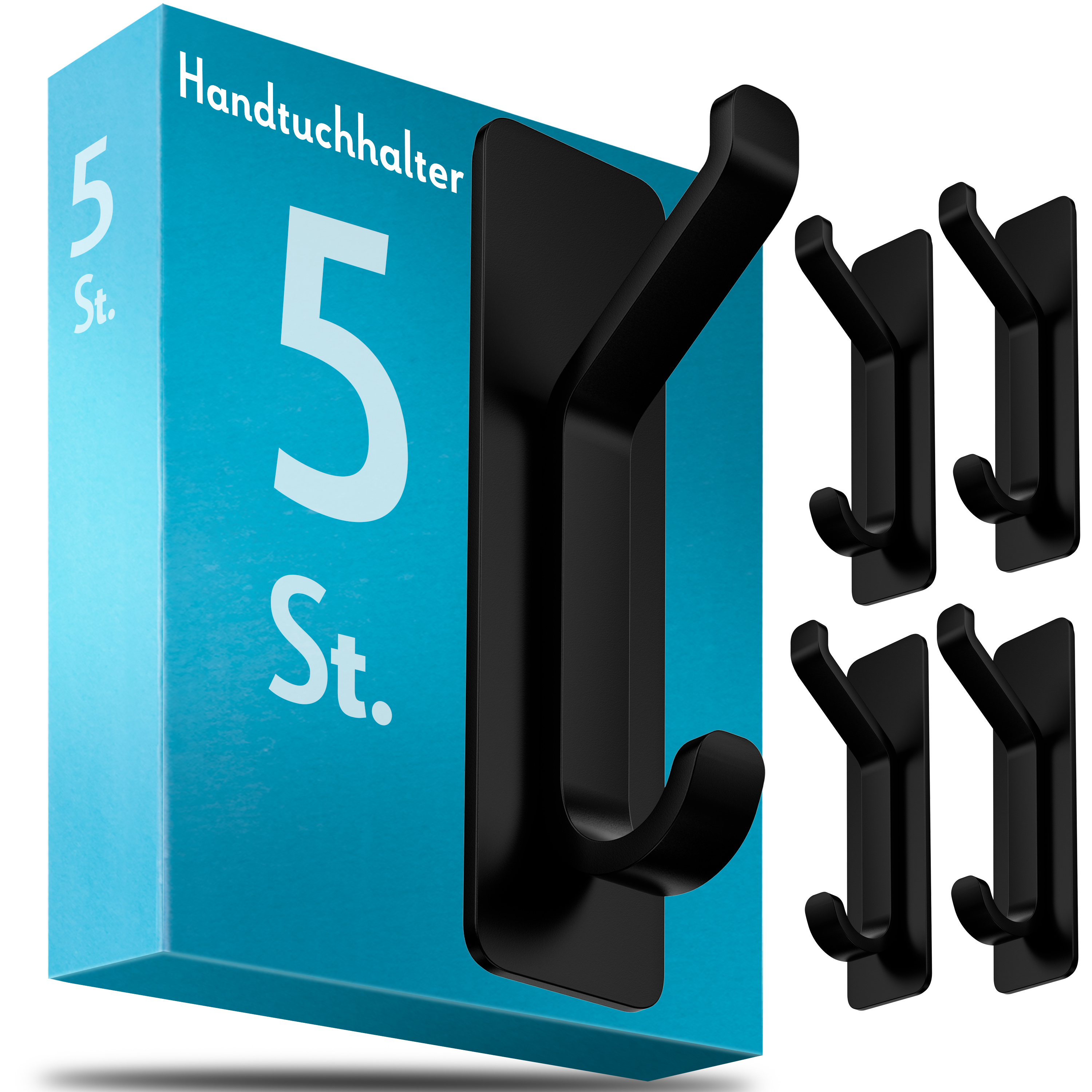 TEMU Lindenstein Extra Strong Adhesive Hooks In 5pcs Set, Black - Self-adhesive Stainless Steel Hooks, Load-bearing Door Hooks, Towel Hooks, Flexible