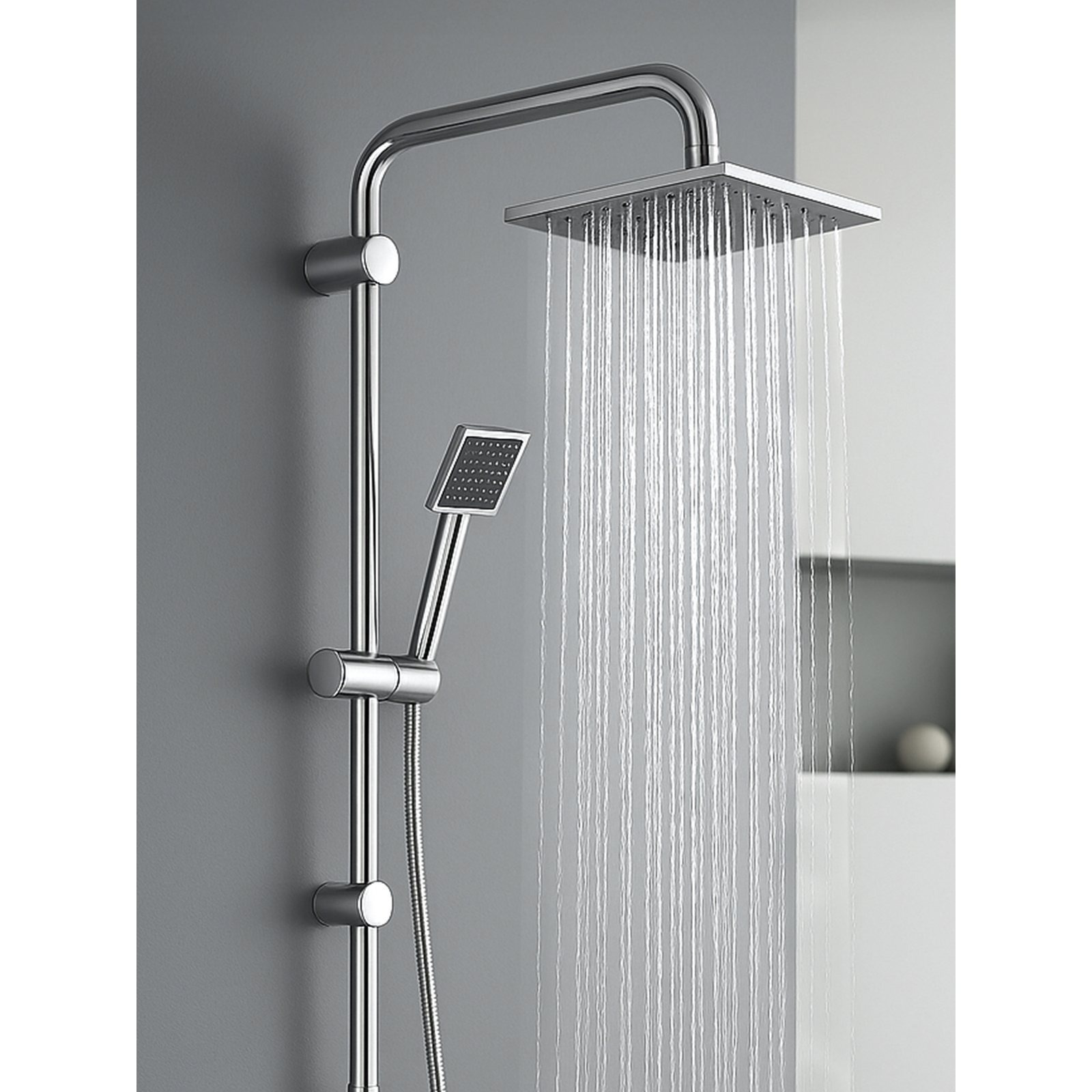 Shower Riser Kit with Twin Head Mixer, Handheld & Overhead Shower