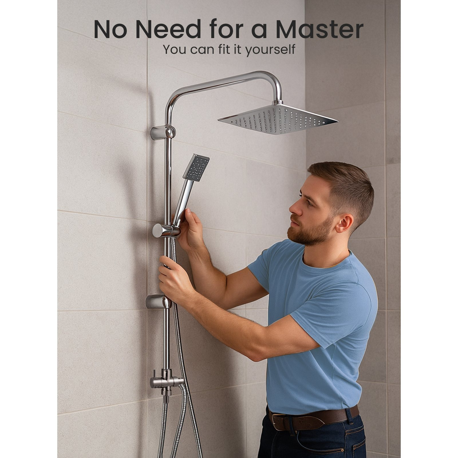 Shower Riser Kit with Twin Head Mixer, Handheld & Overhead Shower