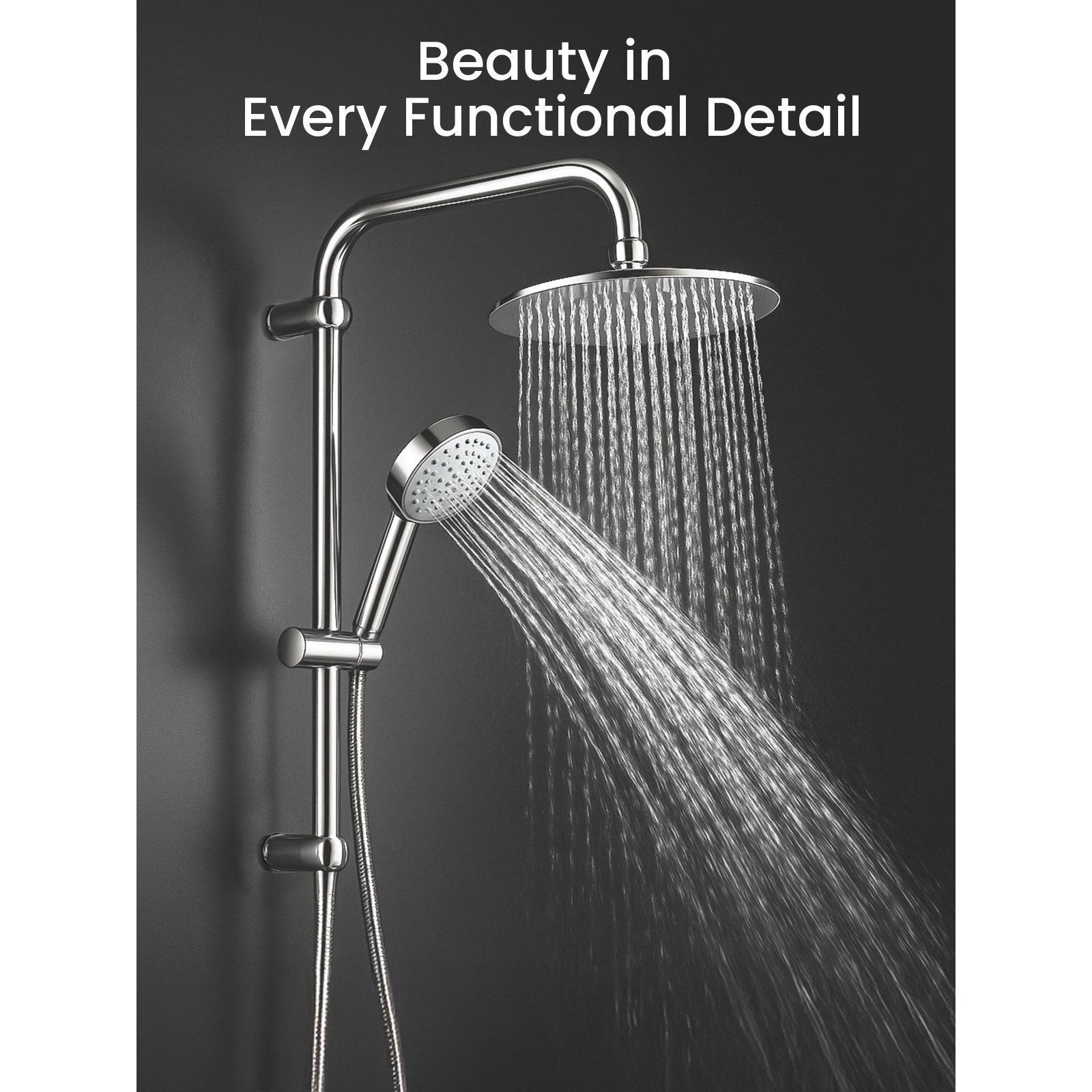 Shower Riser Kit with Twin Head Mixer, Handheld & Overhead Shower