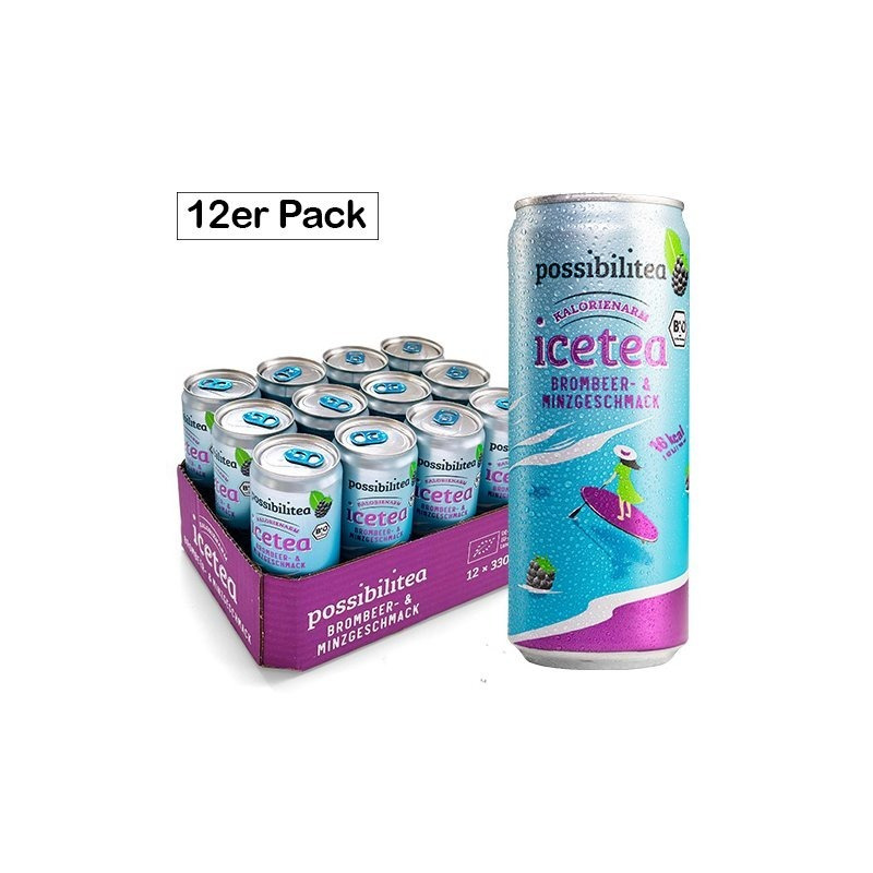 Possibility Bio Light Iced Tea Blackberry-mint (12 X 330ml) Fruit Tea-based Refreshing Drink With Blackberry-mint Flavor, Vegan