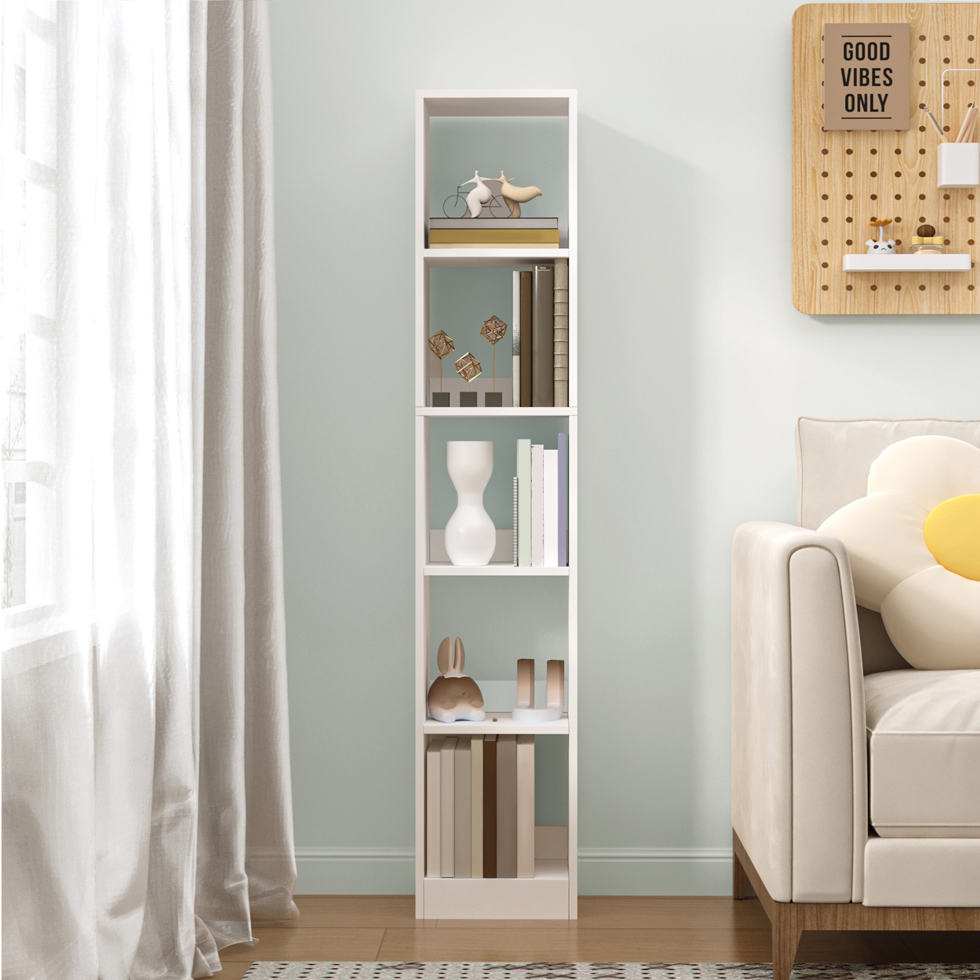 TEMU Étagère de Rangement, Meuble, Cube, pour Salon, Bureau, Chambre, Style Scandinave, 24 x 30 x 153,2 cm, Blanc