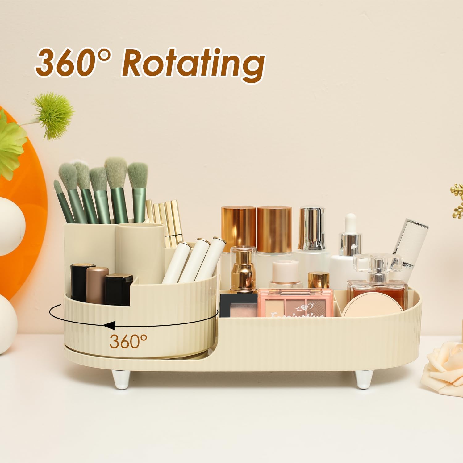 TEMU 360° Rotating Makeup Organiser, Makeup Brush Holder, Desk Organisers With Compartments, Makeup Brush Organiser, Rotating Pen Holder, Makeup