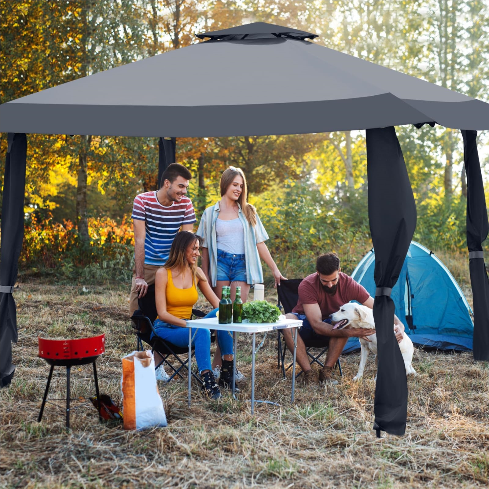 Image of 4x4 -up Folding Gazebo With Double Roof, Waterproof Sturdy Winter-proof Garden , Uv Protection 50+, Garden Tent With Carrying Bag On Wheels, For Terrace, Garden (grey)