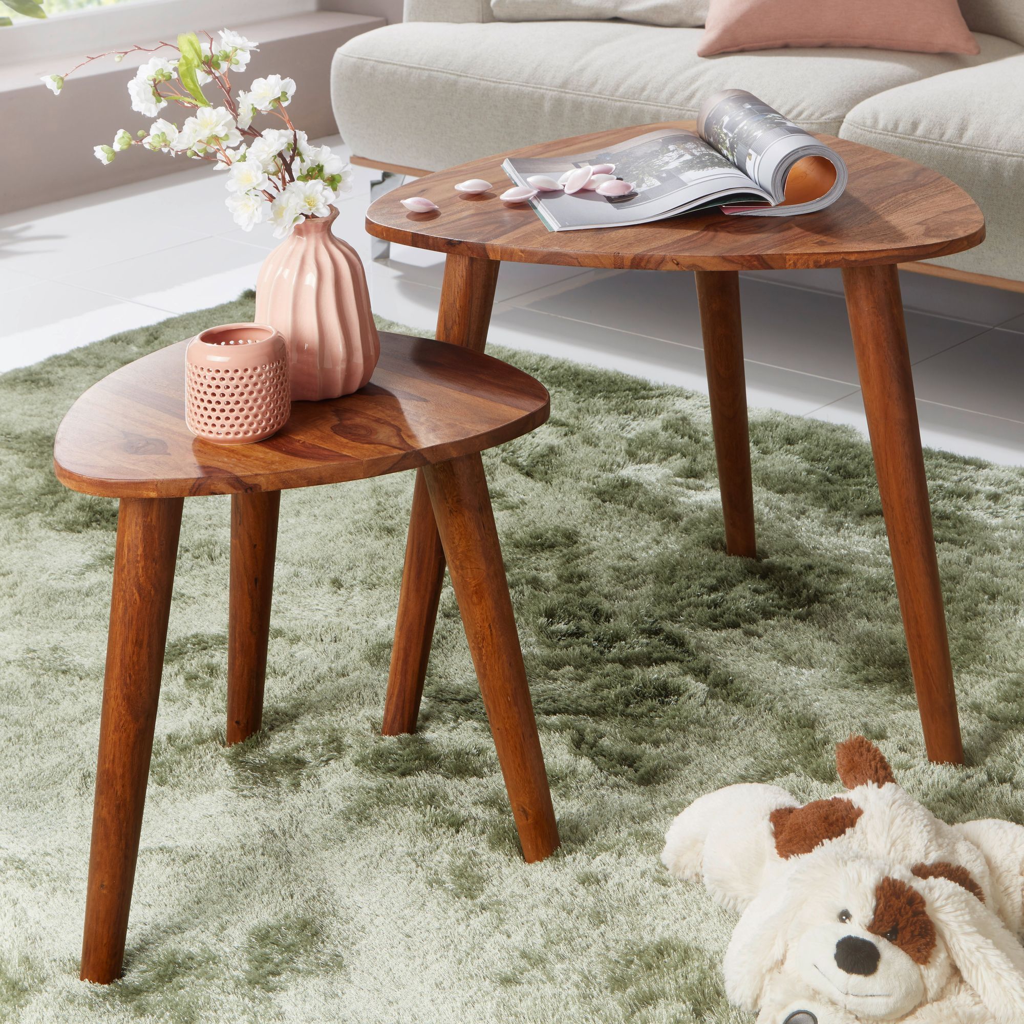 Design Coffee Table Fb51391 Solid Wood Side Table 2pcs Set Small, Sofa Table Set 2 Wooden Tables, Solid Room Table, Narrow Coffee Table Side Table