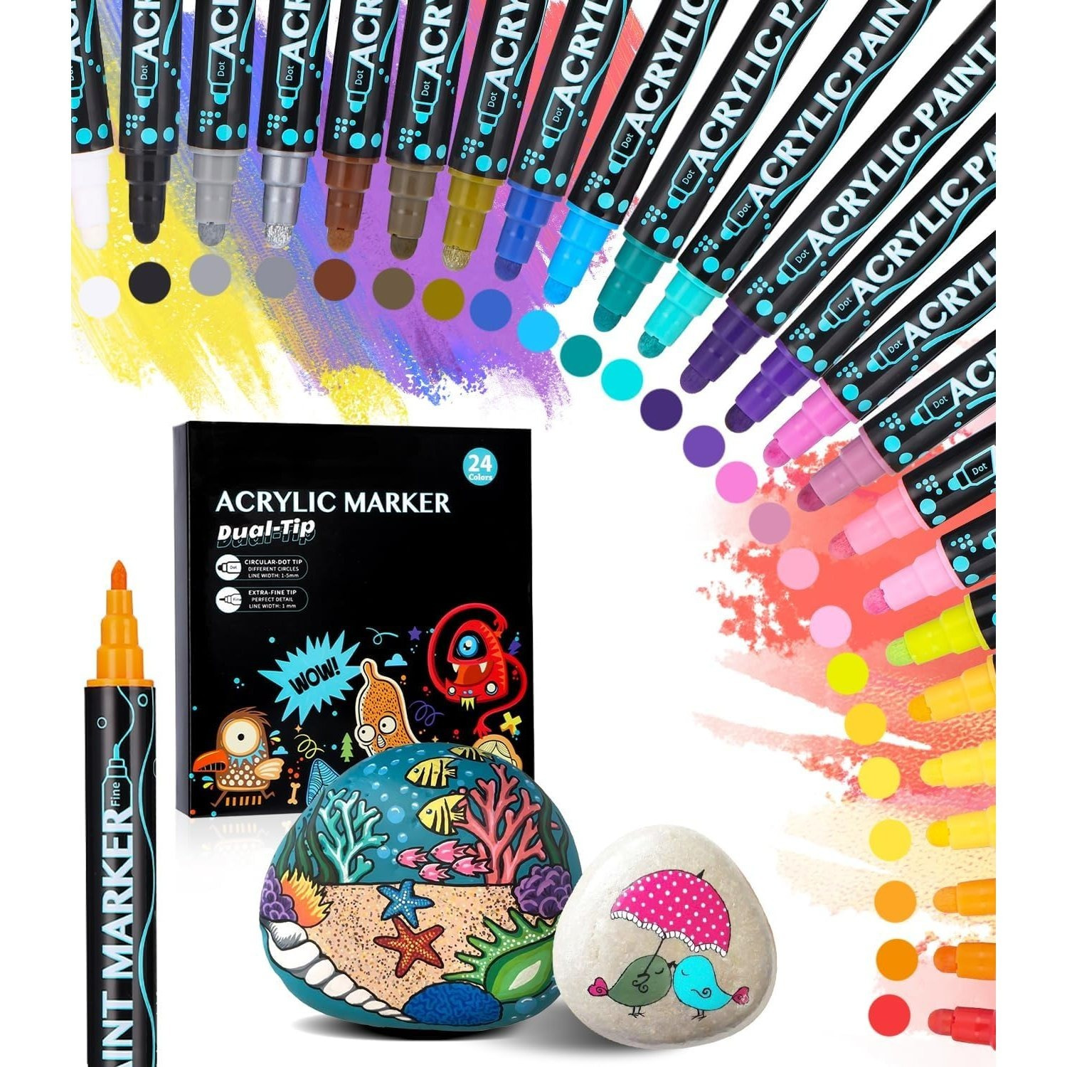 TEMU Acrylic Pens For Stones Waterproof, Acrylic Paint Pens, 48 Colours/24 Pens Dual Tip Acrylic Paint Pens Stones Painting Set, Acrylic Paints For