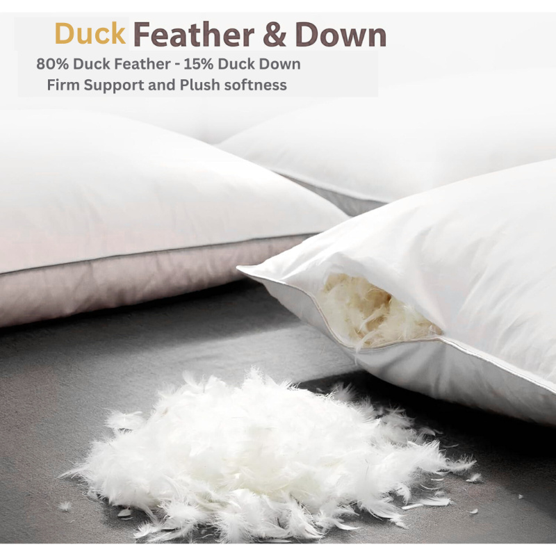ELAFY Feather & Down Pillow Luxury Hotel Quality Duck Feather & Down Pillows Cover 100% Microfiber Extra Filled for Deep Sleep Comfort PACK of 1, 2 Size 48x74cm