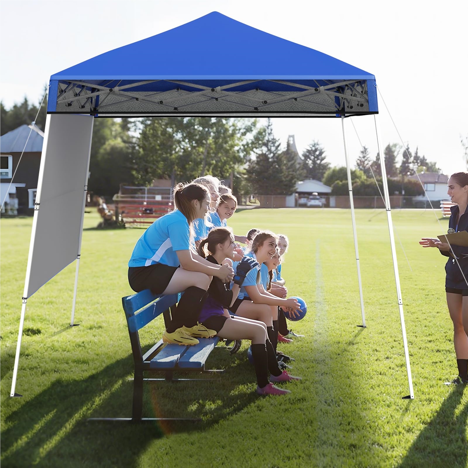 Image of M, Pop-up Folding Adjustable Height With Side Wall & Ground Hooks, Waterproof & Sun Protection Party Tent Garden Tent With Bag, Garden For Garden, Party (blue)