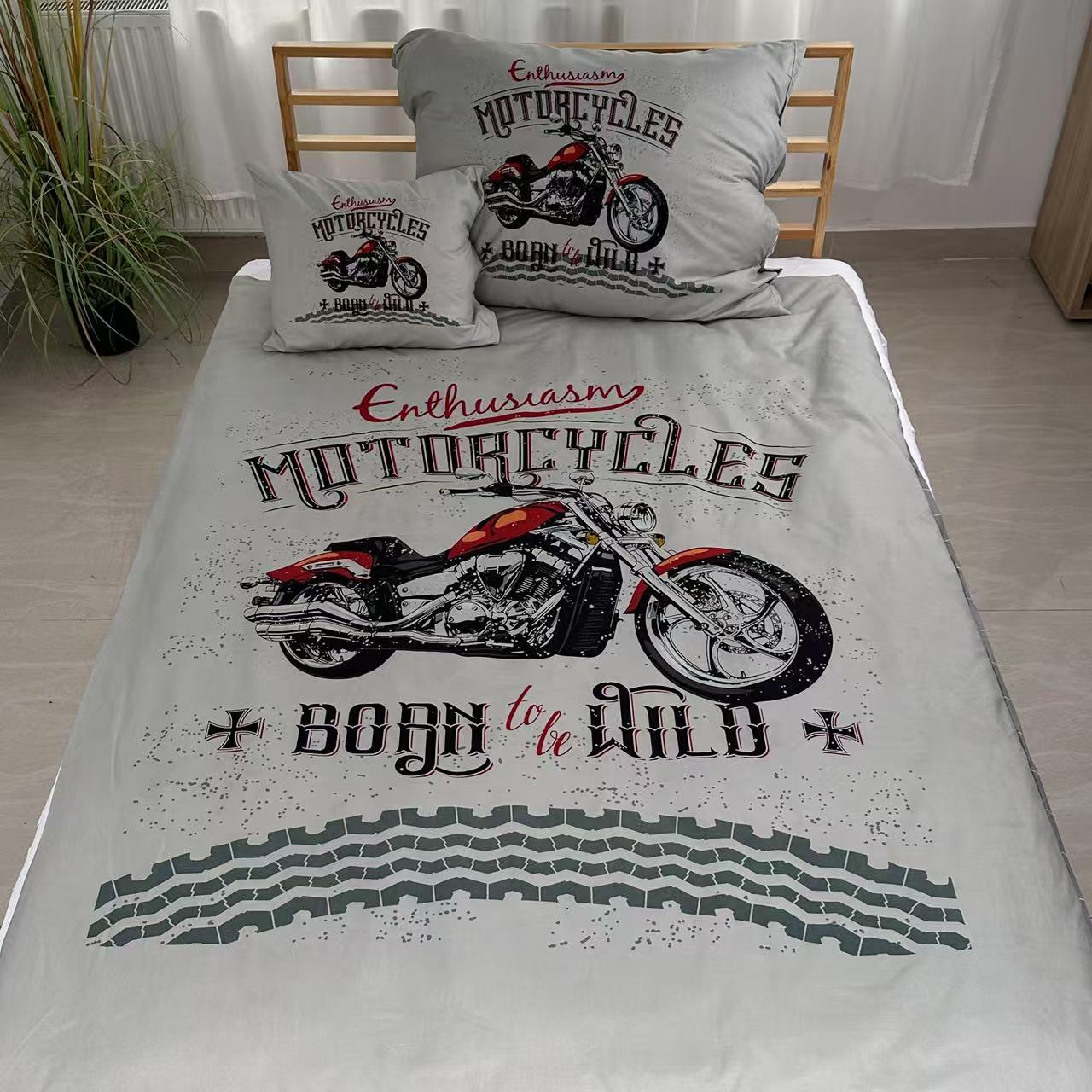 TEMU 3pcss Born To Motorcycle Bedding Set - Motorcycle Bedding, Grey Bedding, 3pcss Bedding