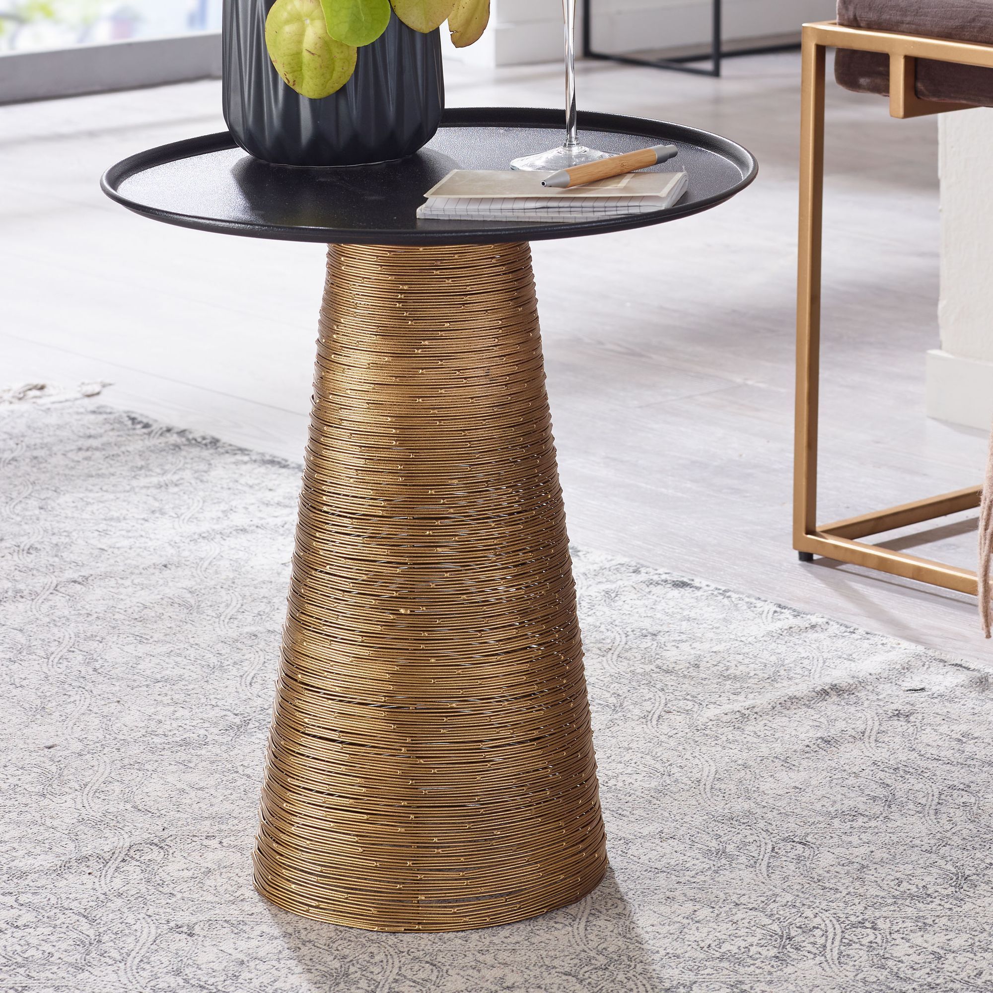 Side Table Gold Black 40x40x45 Cm Aluminum Extension Table, Small Round Metal Sofa Table, Modern Living Room Coffee Table, Tall Couch Table