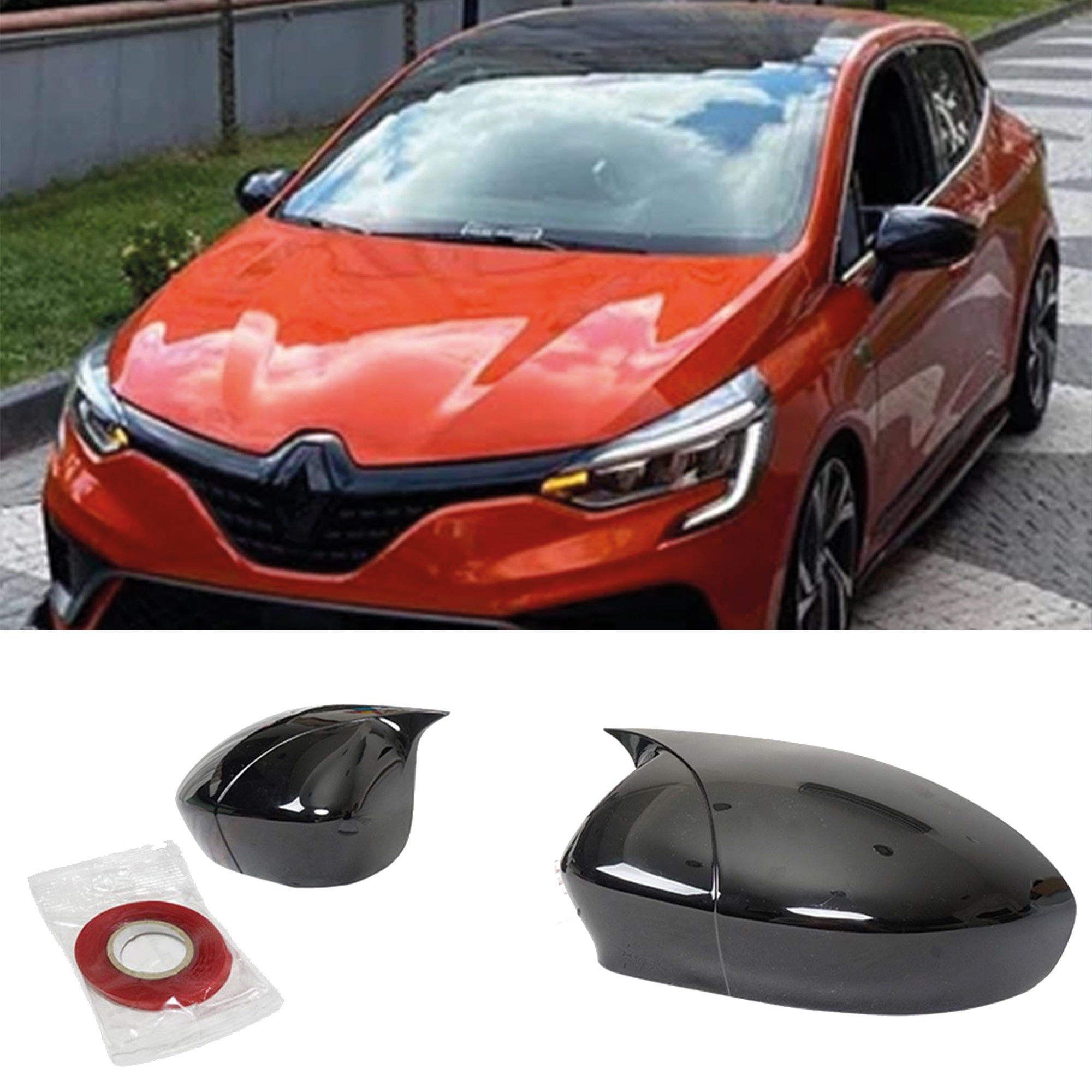 TEMU Couvercle de pour Renault Clio 5 MK5 2019+ Accessoire Couvercle de arrière en métal noir brillant BAT MODEL