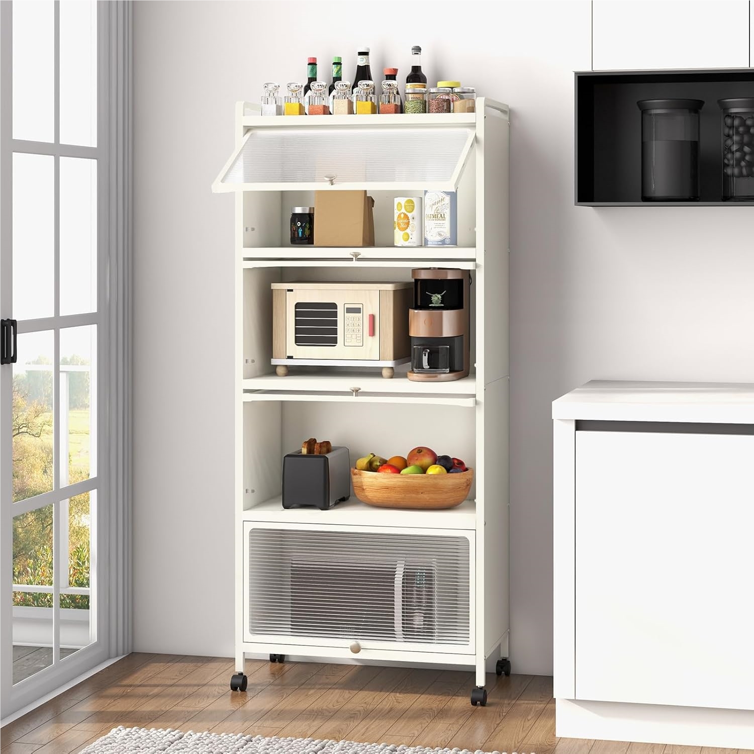 Kitchen Shelf On Wheels, Storage Shelf With Door, , Storage Cabinet, Standing Shelf Made Of