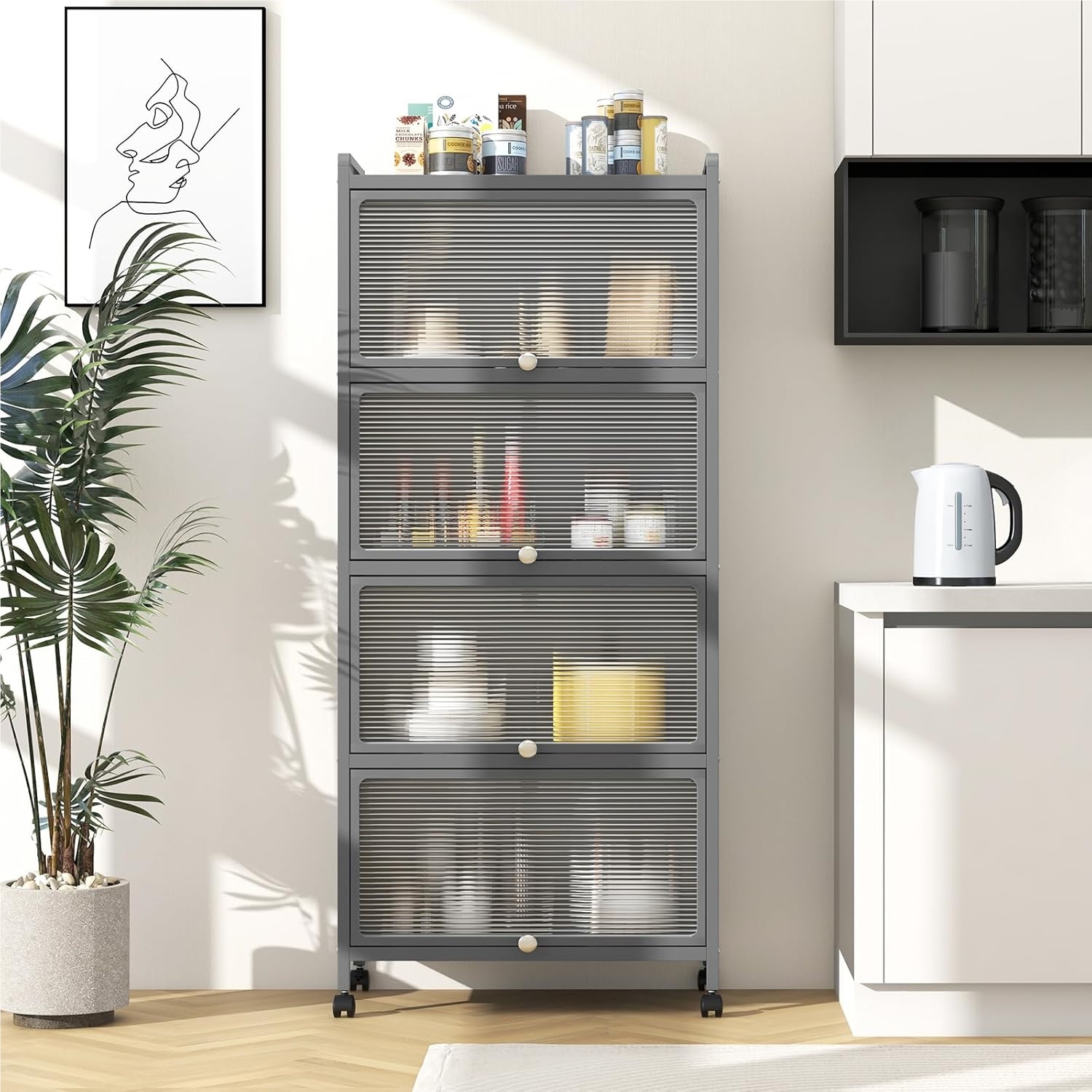 Kitchen Shelf On Wheels, Storage Shelf With Door, , Storage Cabinet, Standing Shelf Made Of
