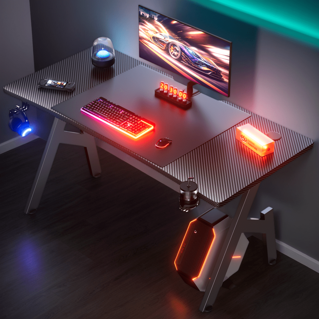 TEMU Gaming Desk, Computer Gaming Desk, Gaming Pc Desk For Home Office, A Shaped Gaming Table With Cup Holder And Headphone Hook, Simple Assembly,