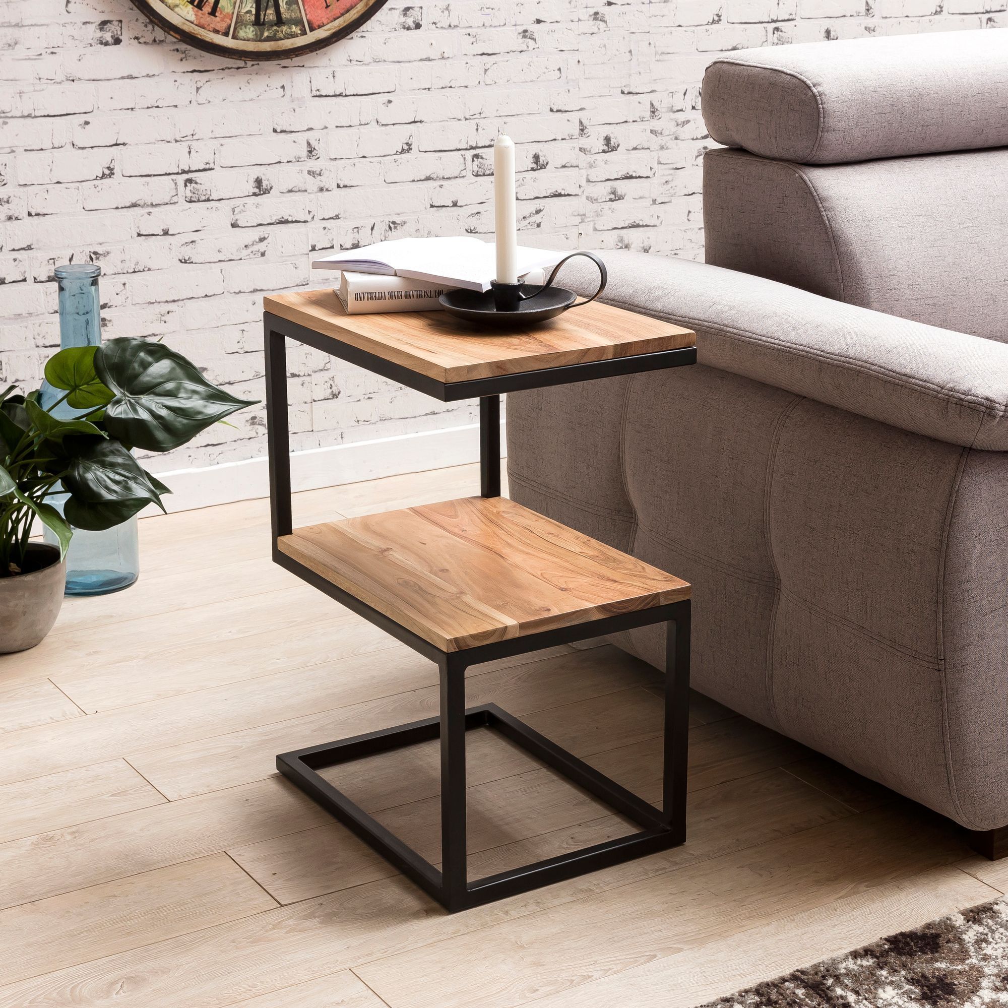 Side Table Solid Wood / Metal 45 X 60 X 30 Cm, Living Room Country House Style, Corner Table Console Table