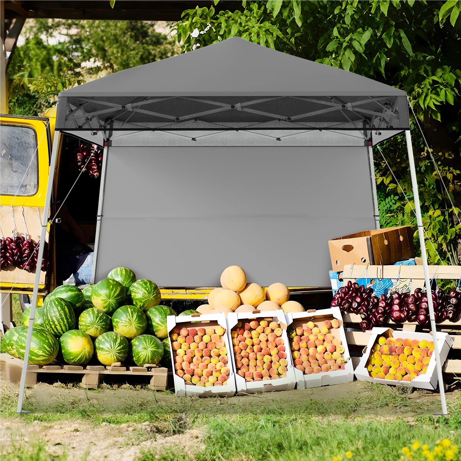 Image of M, Pop-up Collapsible With Adjustable Height And & Floor Hooks, Sun Protection Party Tent Garden Tent With Bag, Garden For Garden, Party (gray)