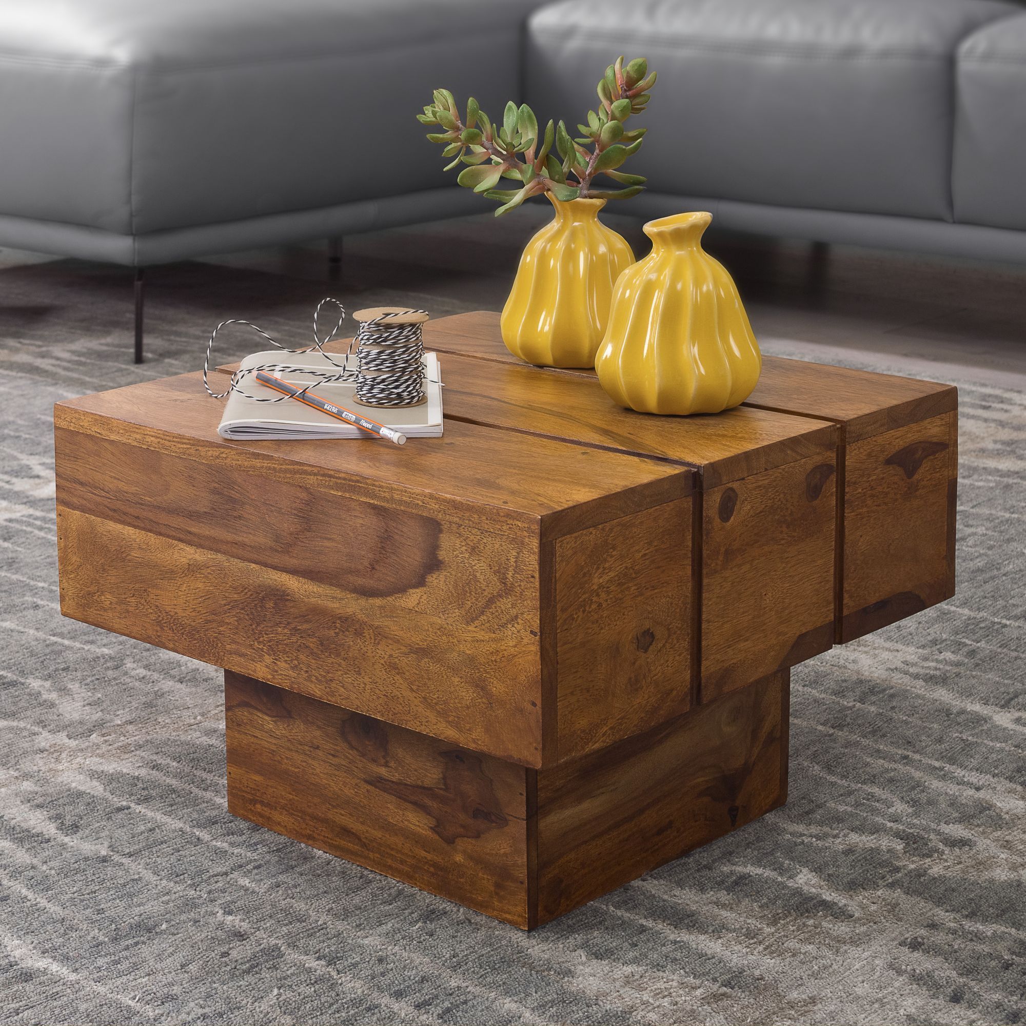 Solid Wood Side Table, Living Room Table 44 X 44 X 30 Cm, Solid Table In Rustic Country Style, Square
