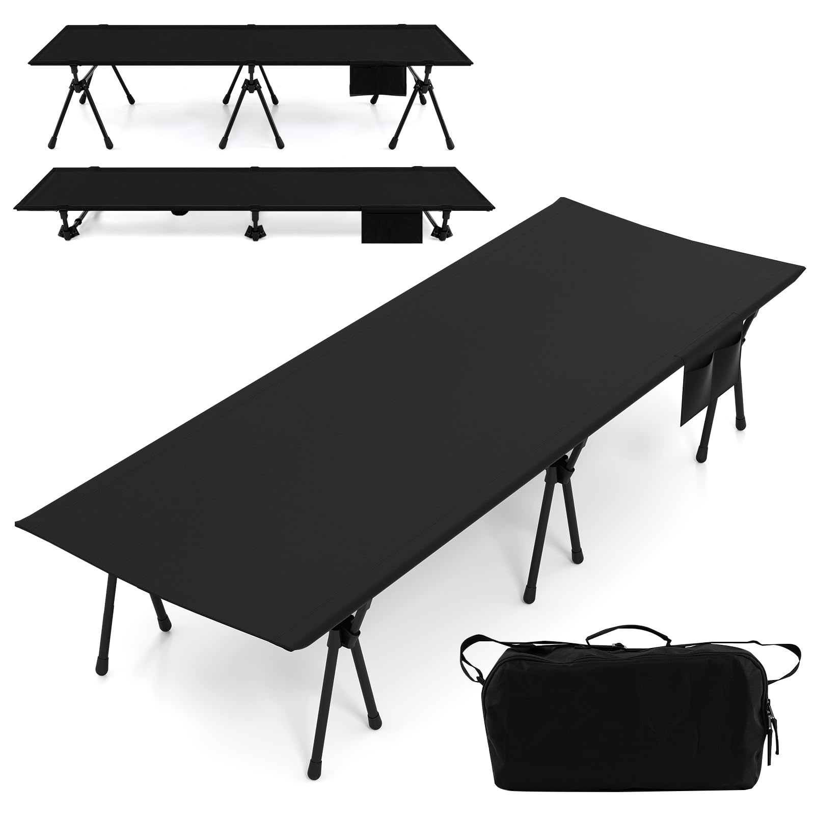 Image of Field Bed, Height-adjustable Camping Bed With Leg Extensions, Side Pocket & Mesh Pocket, 193 X 70 Cm, 150 Kg Load Capacity, Portable Camping Bed For Camping, Travel.