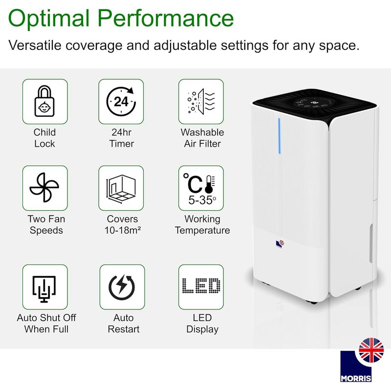 Morris 12L Dehumidifier for Mould and Moisture Extraction