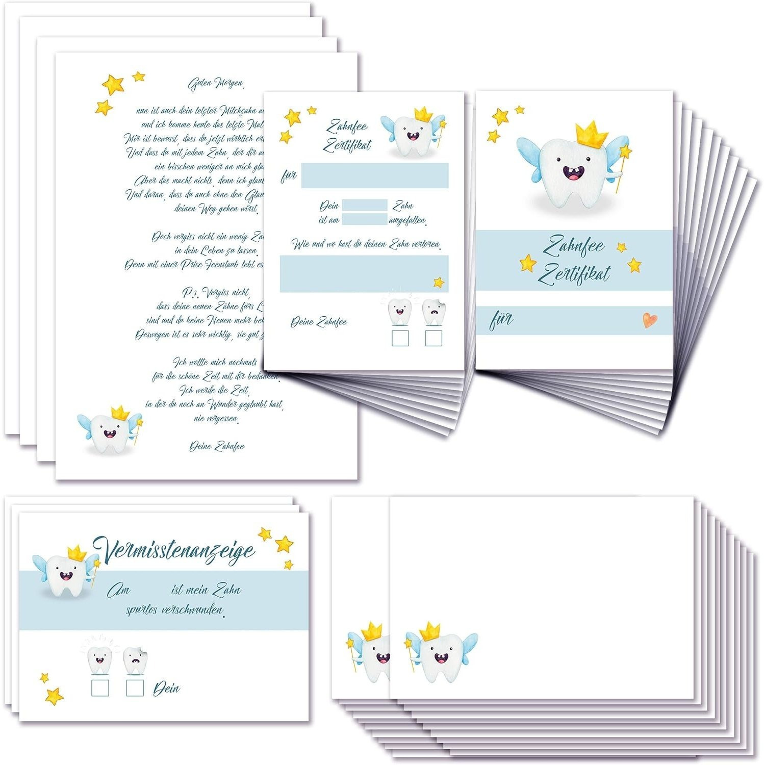 TEMU Class Tooth Fairy Certificate, Certificate, 20 Certificates, 20 Envelopes, 2 Letters From The Tooth Fairy, 3 Failure Notices, 2 Letterheads In