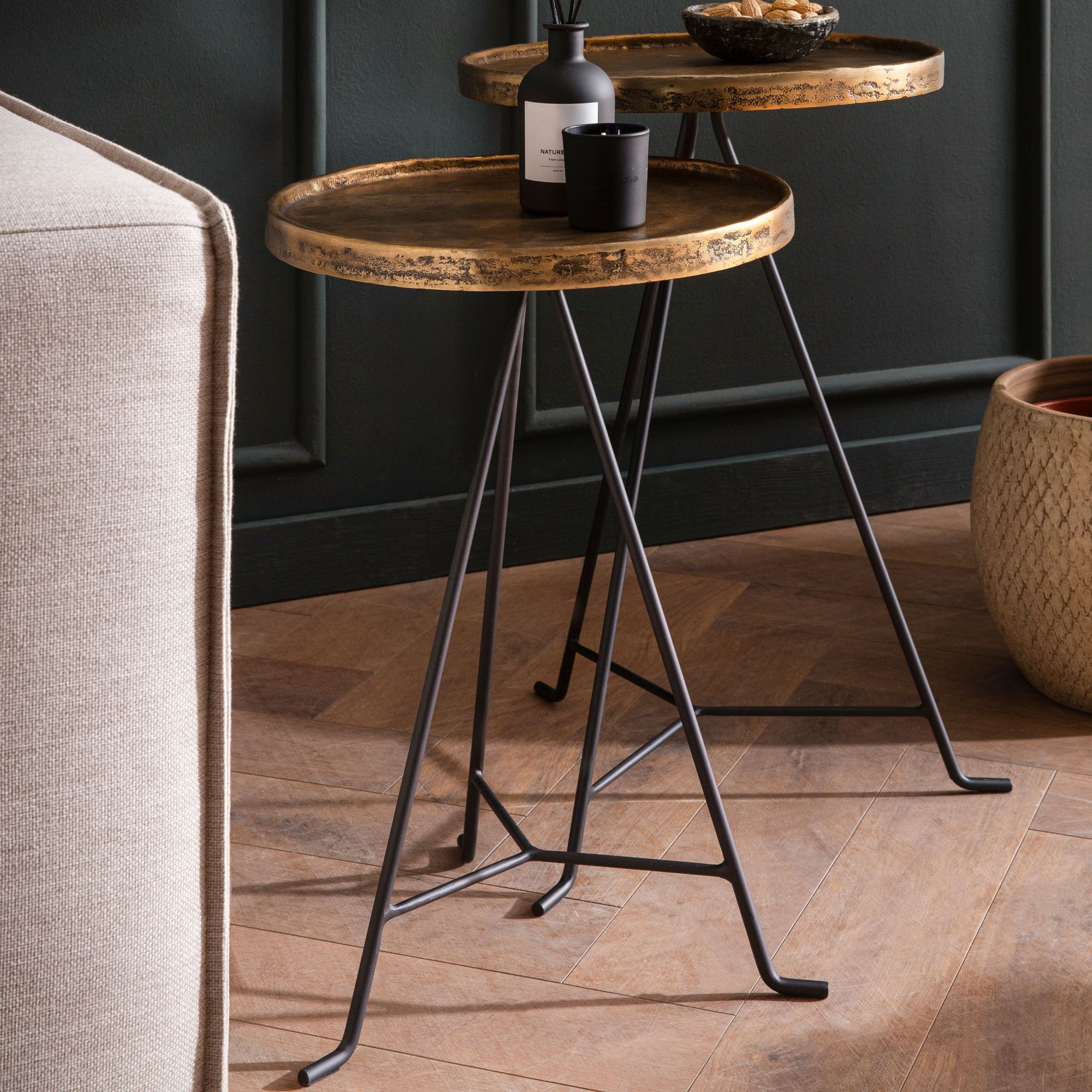 2-piece Set Round Metal Gold/ Side Table, Modern Living Room Coffee Table, 2-piece Sofa Table Decorative Table, Flower Table For Living Room