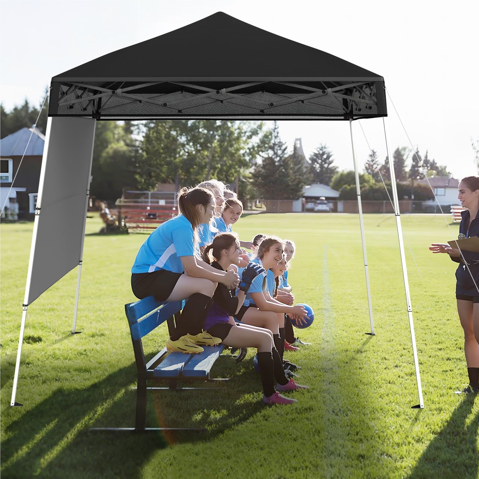 Image of -up Folding Gazebo, Height Adjustable With Side Wall & Ground Stakes, Waterproof & Sun Protection Party Tent Garden Tent With Carry Bag, Garden For Garden, Party (black)