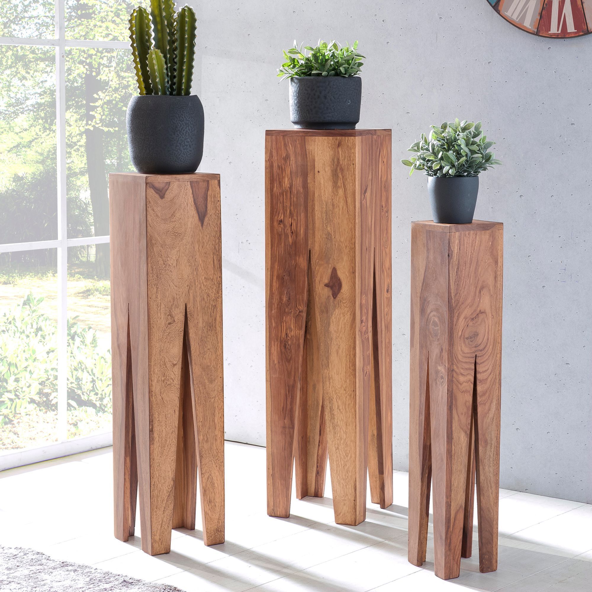 Side Table 3pcs Set Solid Wood Table Set, Square Modern Column Table, 3-part Plant Stand, Flower Stand Living Room, Plant Stool Flower Stool Decorative Column