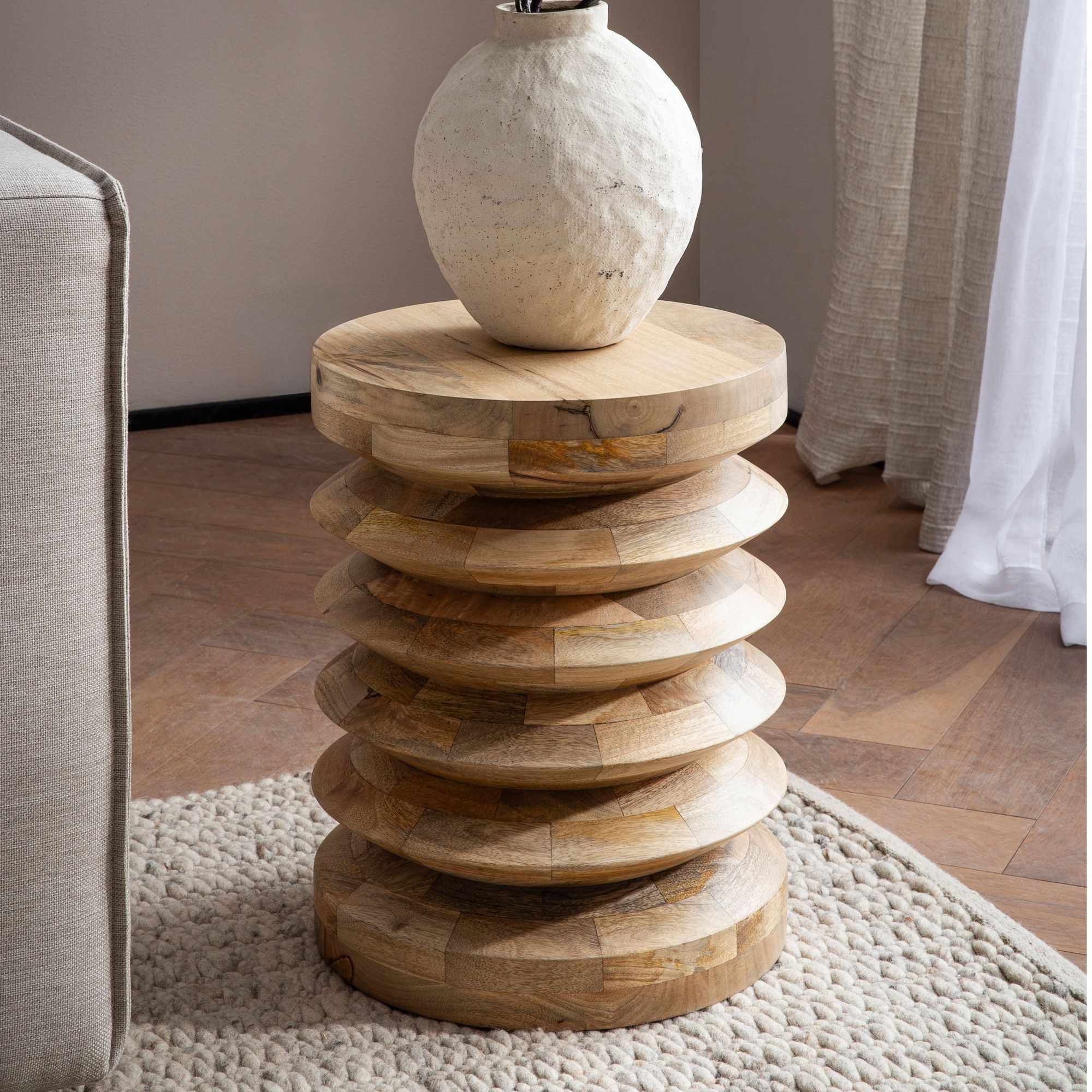 Image of Design Side Table Ø 35 Cm Stool Handmade Solid Wood Mango Tree Stump Coffee Table Flower Table Solid Wood Stool