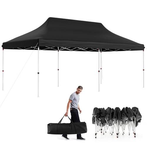 3 x 6m folding water repellent stable winter resistant uv protection 50 height adjustable party tent garden with carrying bag for garden wedding party black