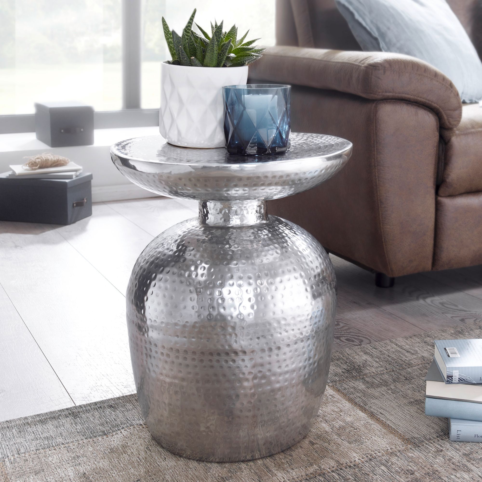 Design Side .5 X 46 X Cm, Aluminum Oriental Round Decorative Table, Modern Designer Metal Storage Table, Narrow Stool Table, Small Finish Accent Table