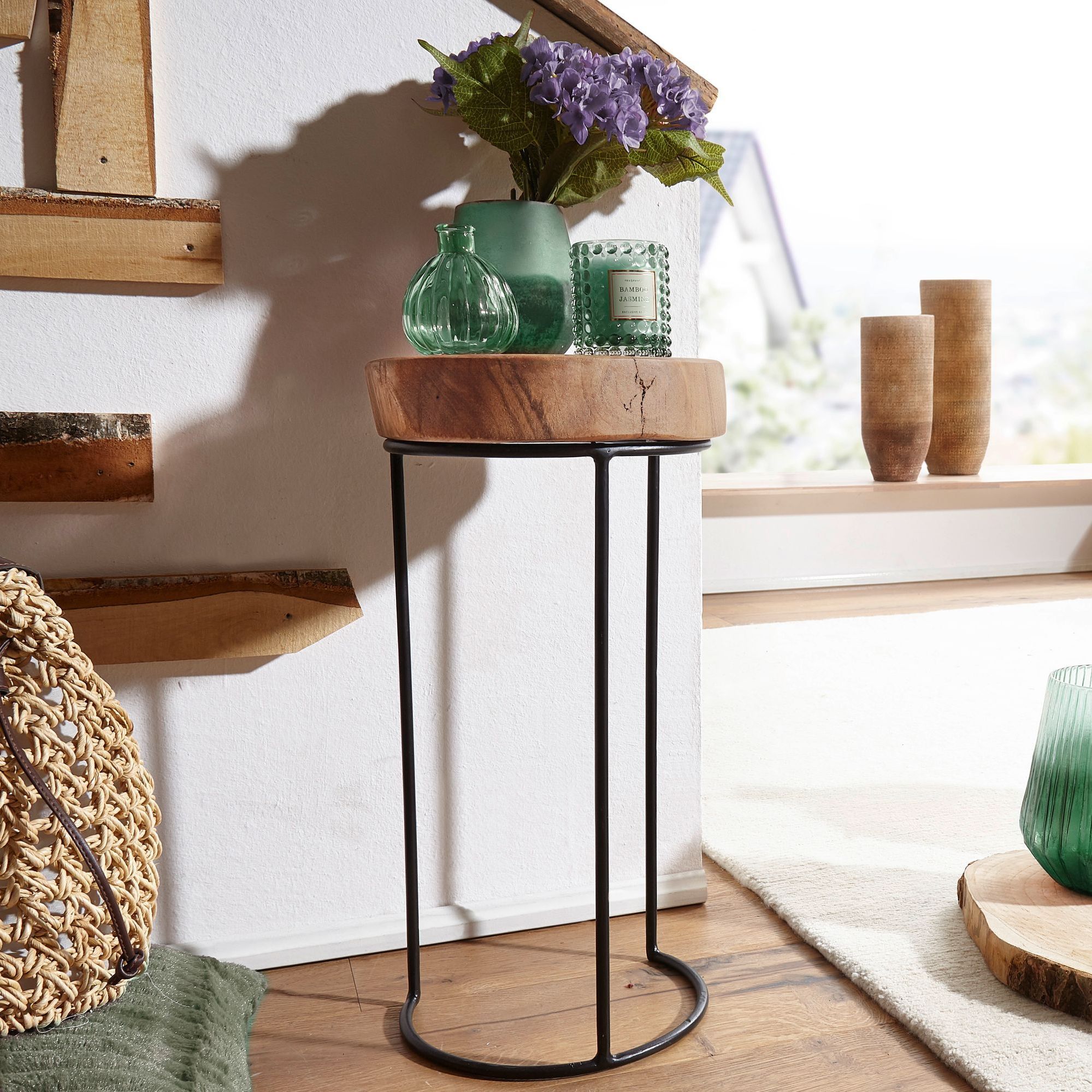 Side Table Solid Room Table Metal Legs Country House Tree Trunk Shape Selectable