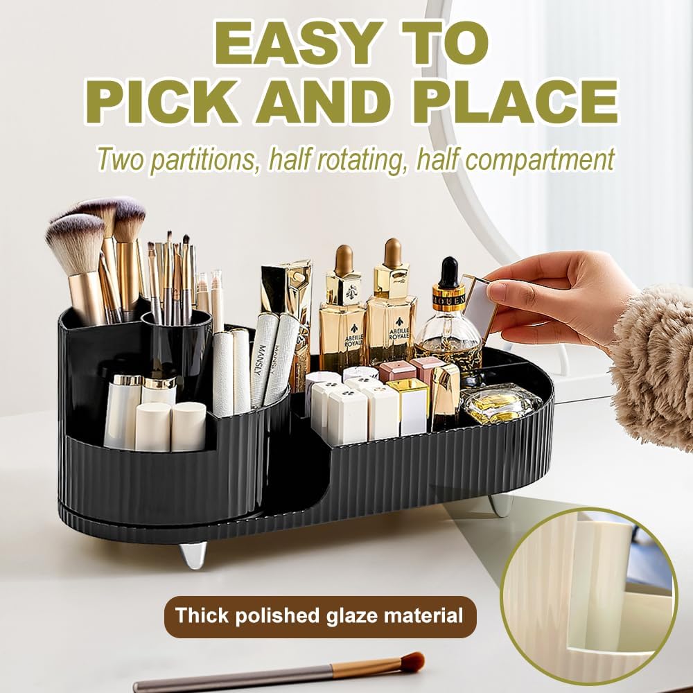 TEMU Rotating Makeup Organiser, 360°rotating Large Capacity Brush Holder, Storage With Compartments For Vanity, Bathroom, Desk Container, Cosmetic