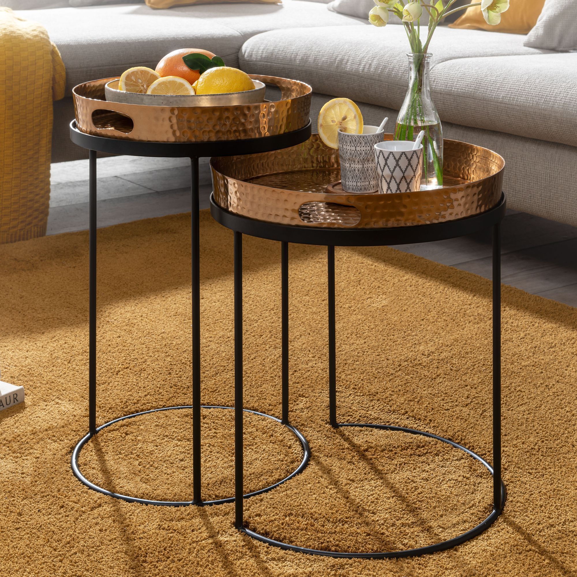 Image of Side Table 2pcs Set Metal Set Table Round, Coffee Table Removable Tray, 2-part Modern Sofa Table Round