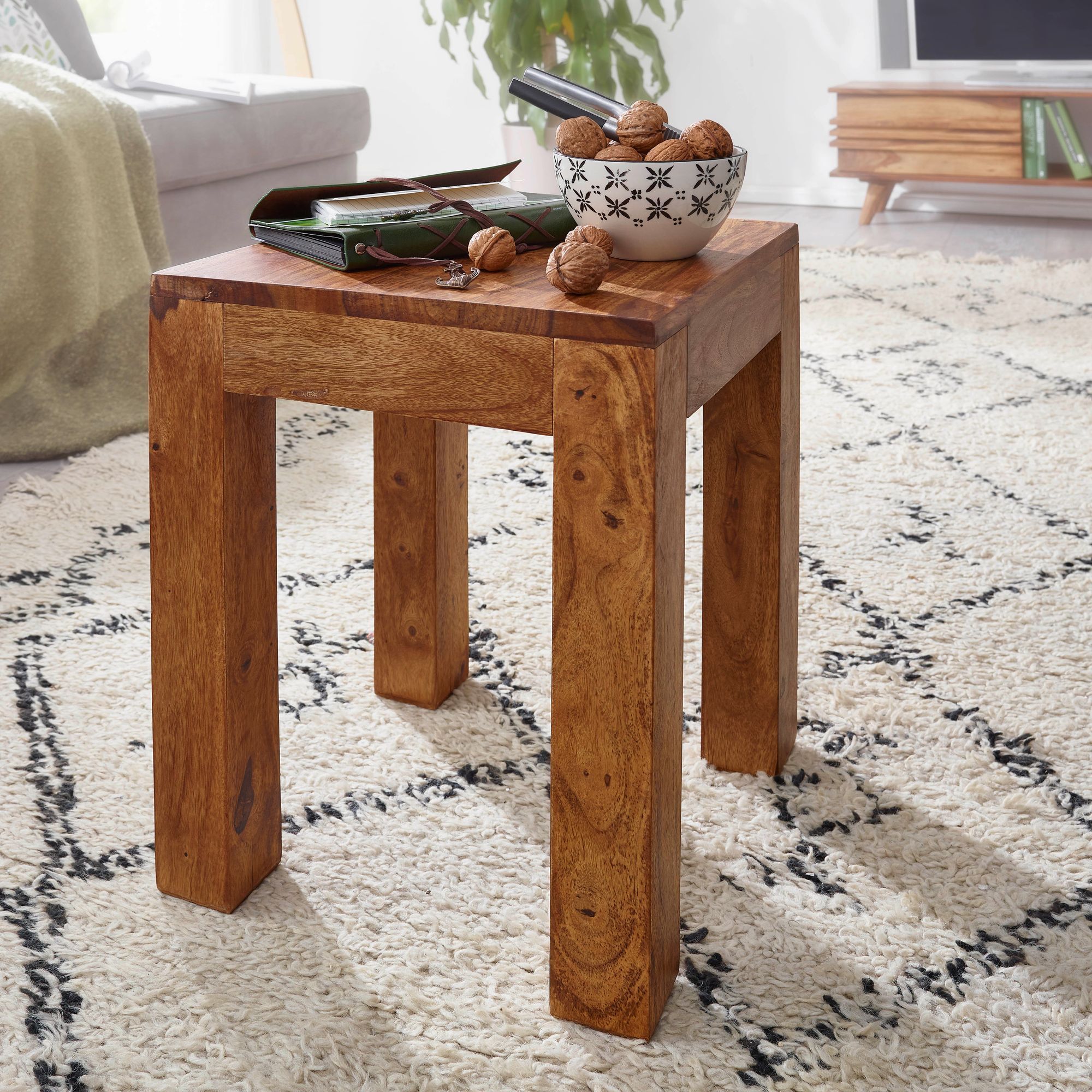 Side Table Solid Wood 35 X 35 Cm Living Room Brown Country House Style Coffee Table Color Selectable