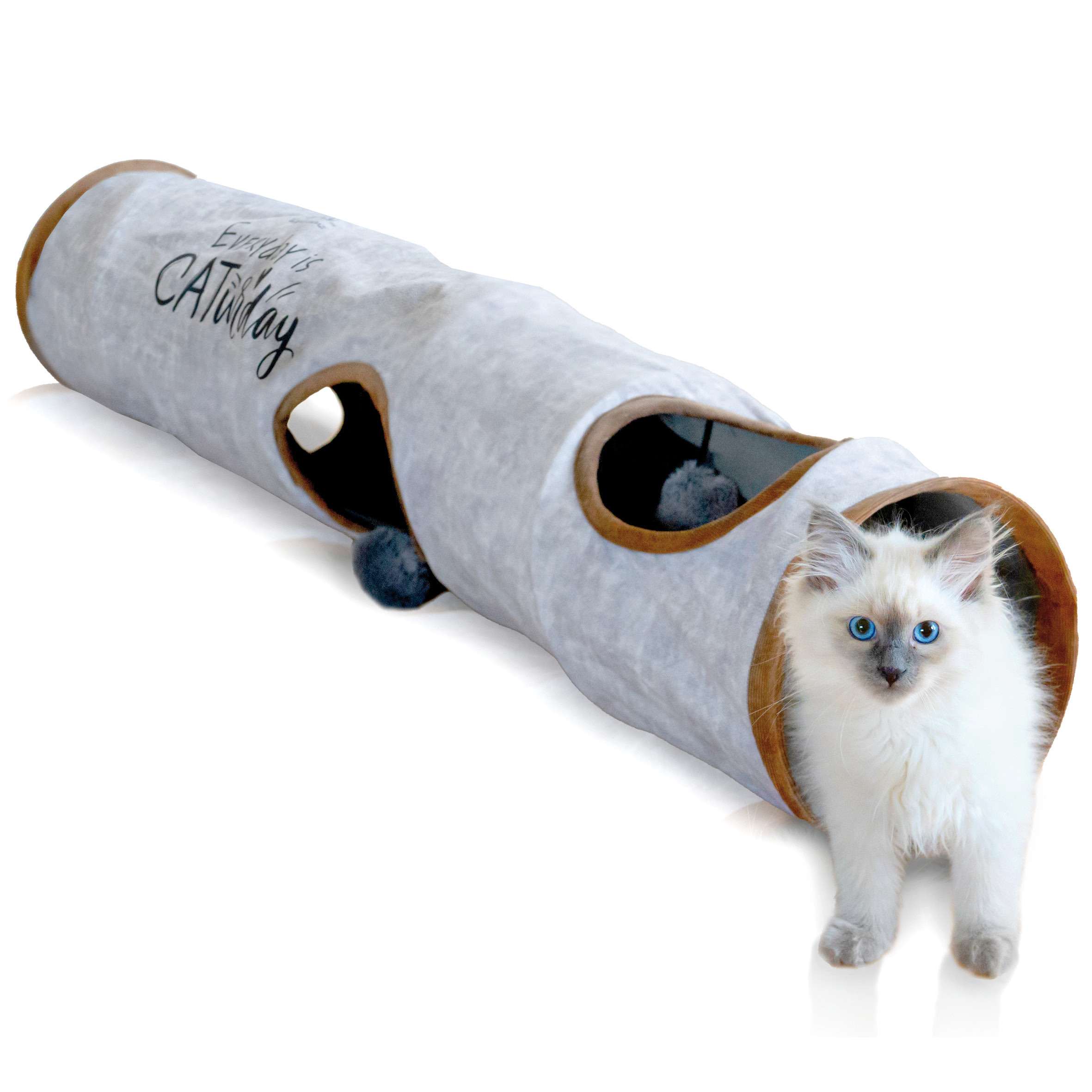 Image of Tunnel 120 X 24 Cm With 3 Peepholes & Play Balls I Foldable Cat Play Tunnel Cat Toy Tunnel Rattle Tunnel Cave Tunnel Xxl