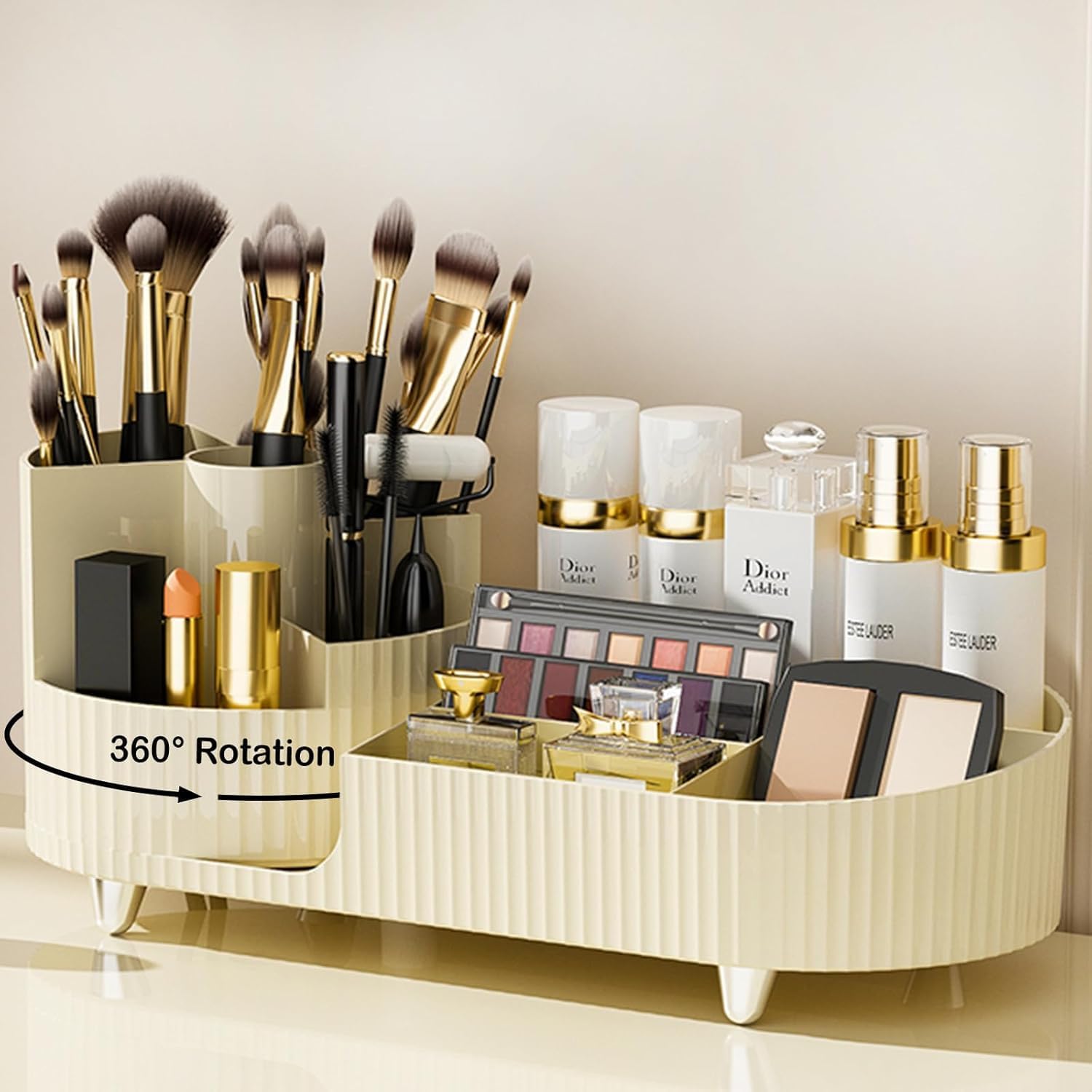 TEMU Rotating Makeup Organiser, 360°rotating Large Capacity Brush Holder, Storage With Compartments For Vanity, Bathroom, Desk Container, Cosmetic