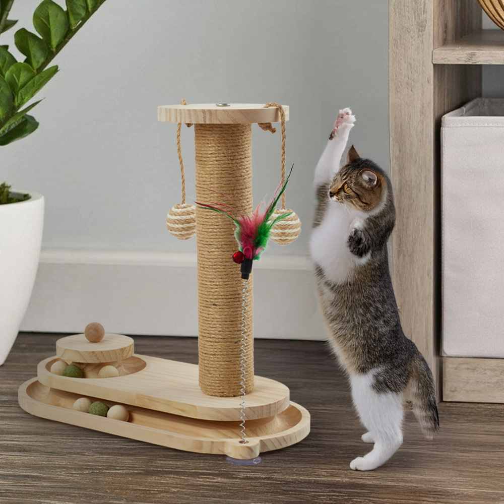 Cat Scratching Post with Interactive Track Ball Toy