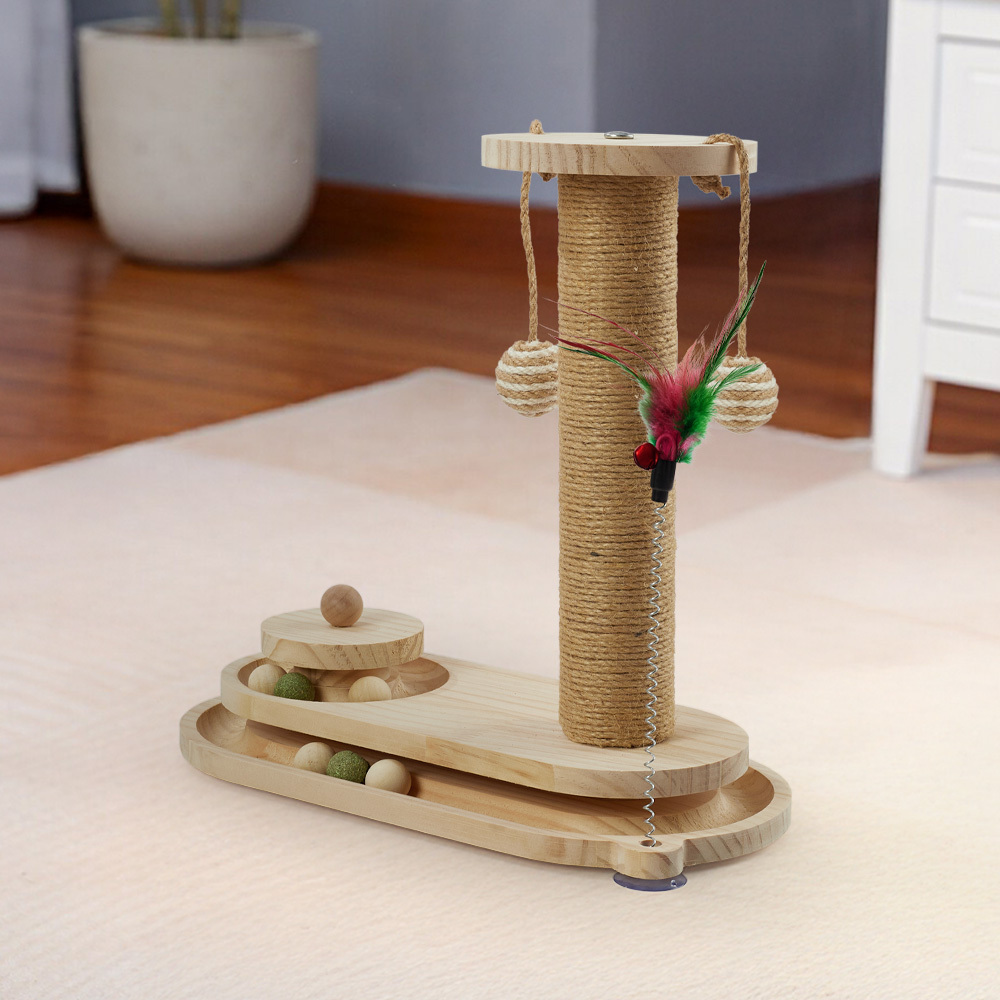 Cat Scratching Post with Interactive Track Ball Toy