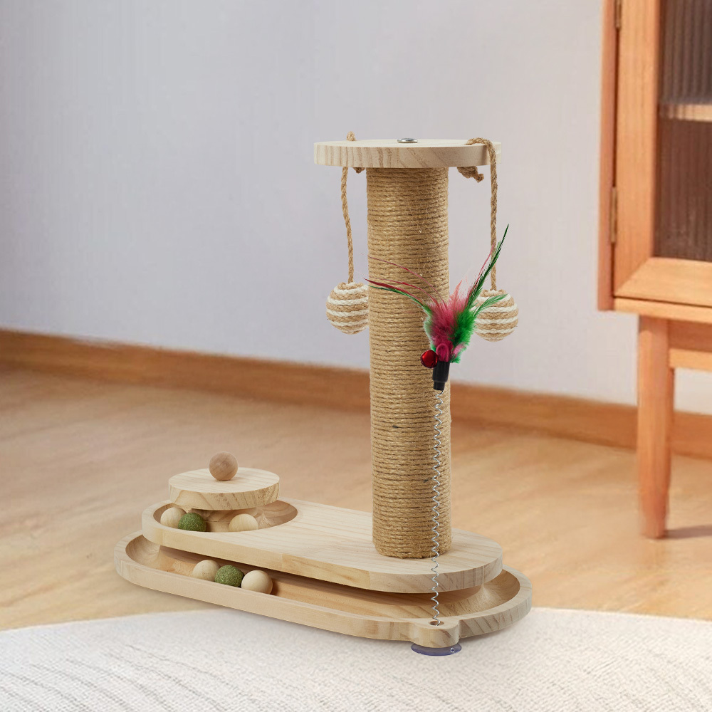 Cat Scratching Post with Interactive Track Ball Toy