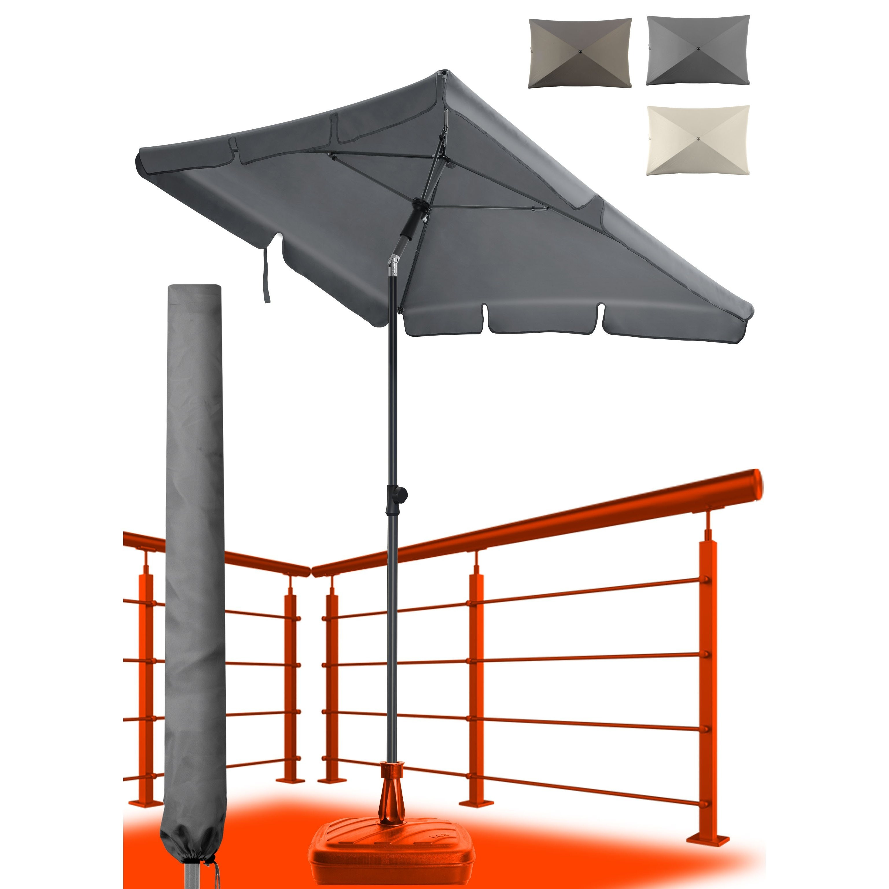 E-shop Home Sonnenschirm Balkon in – Sonnenschirm rechteckig 200 x 125 cm mit UPF 50+ als effektiver Sonnenschutz Balkon | Balkon Schirm inklusive